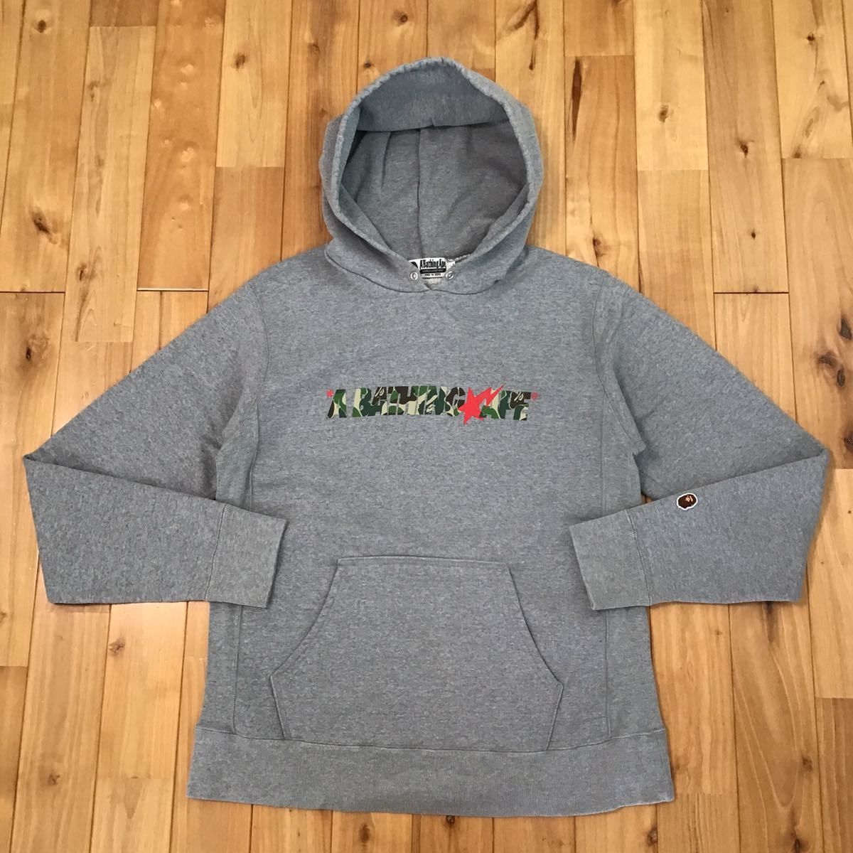 BAPE ABC camo APE logo pullover hoodie gray