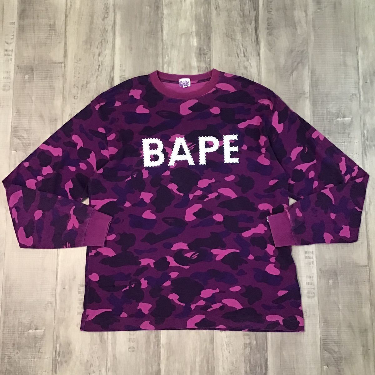 image of Bape Swarovski Bape Logo Purple Camo Long Sleeve T-Shirt, Men's (Size XL)