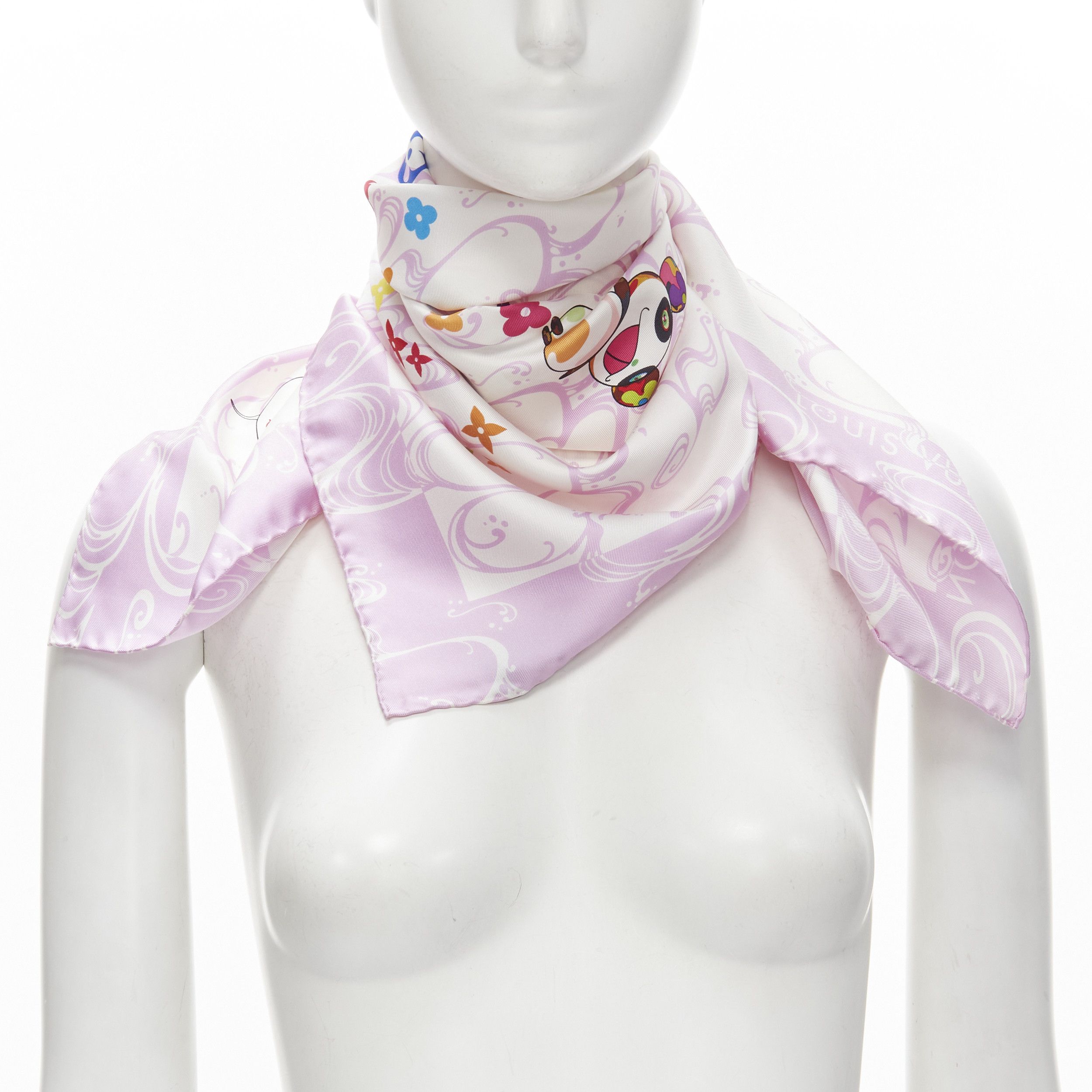 LOUIS VUITTON Scarf Silk Bandeau Around The World Purple Pink M76972  authentic