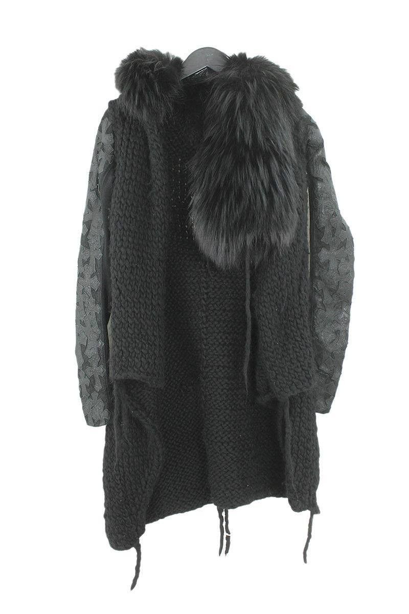 image of 1/1 Rick Owens Chrome Hearts Fur Collar Cardigan in Black, Men's (Size Small)