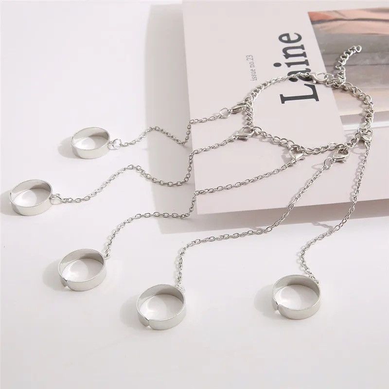 Jewelry Punk Geometric Silver Color Chain Wrist Rings Size ONE SIZE - 4 Thumbnail