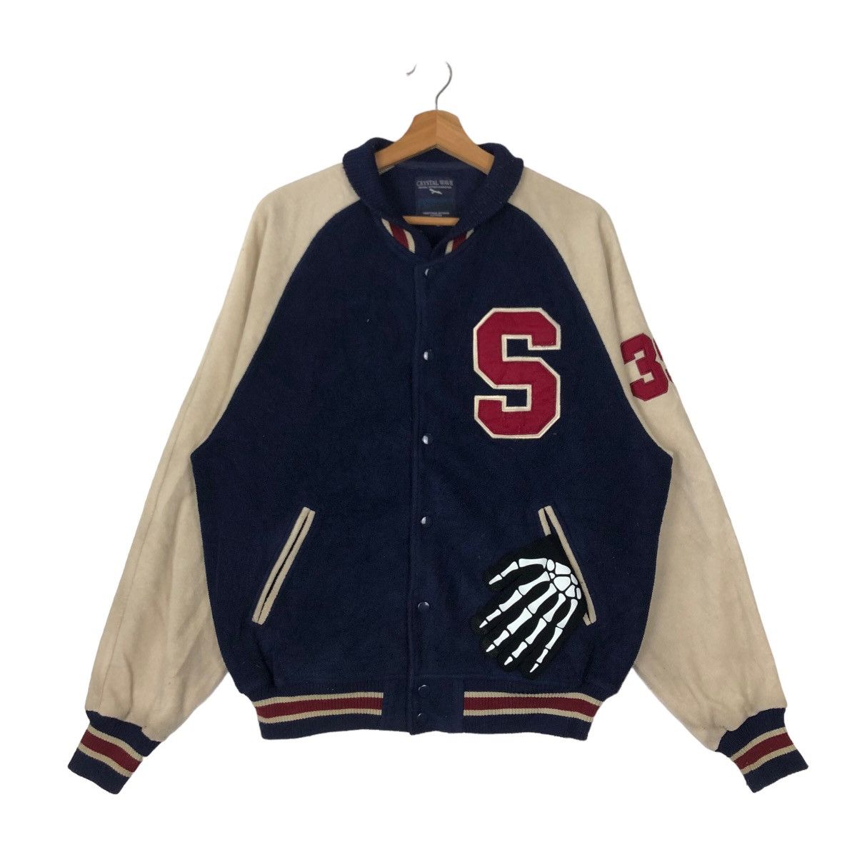 Japanese Brand VINTAGE VARSITY JACKET CRYSTAL WAVE BIG LOGO Size US L / EU 52-54 / 3 - 1 Thumbnail