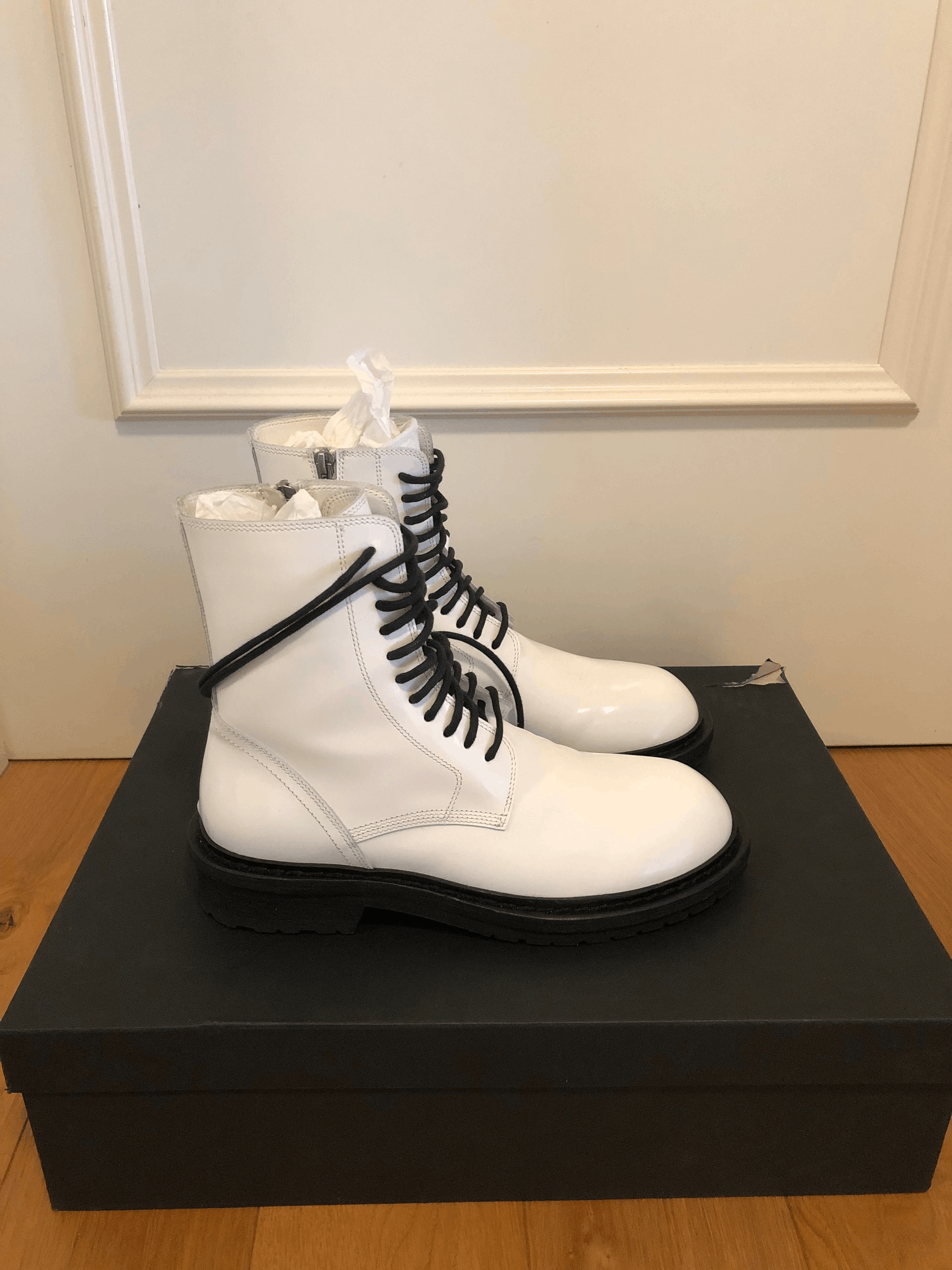 image of Ann Demeulemeester White Combat Boots, Men's (Size 7)