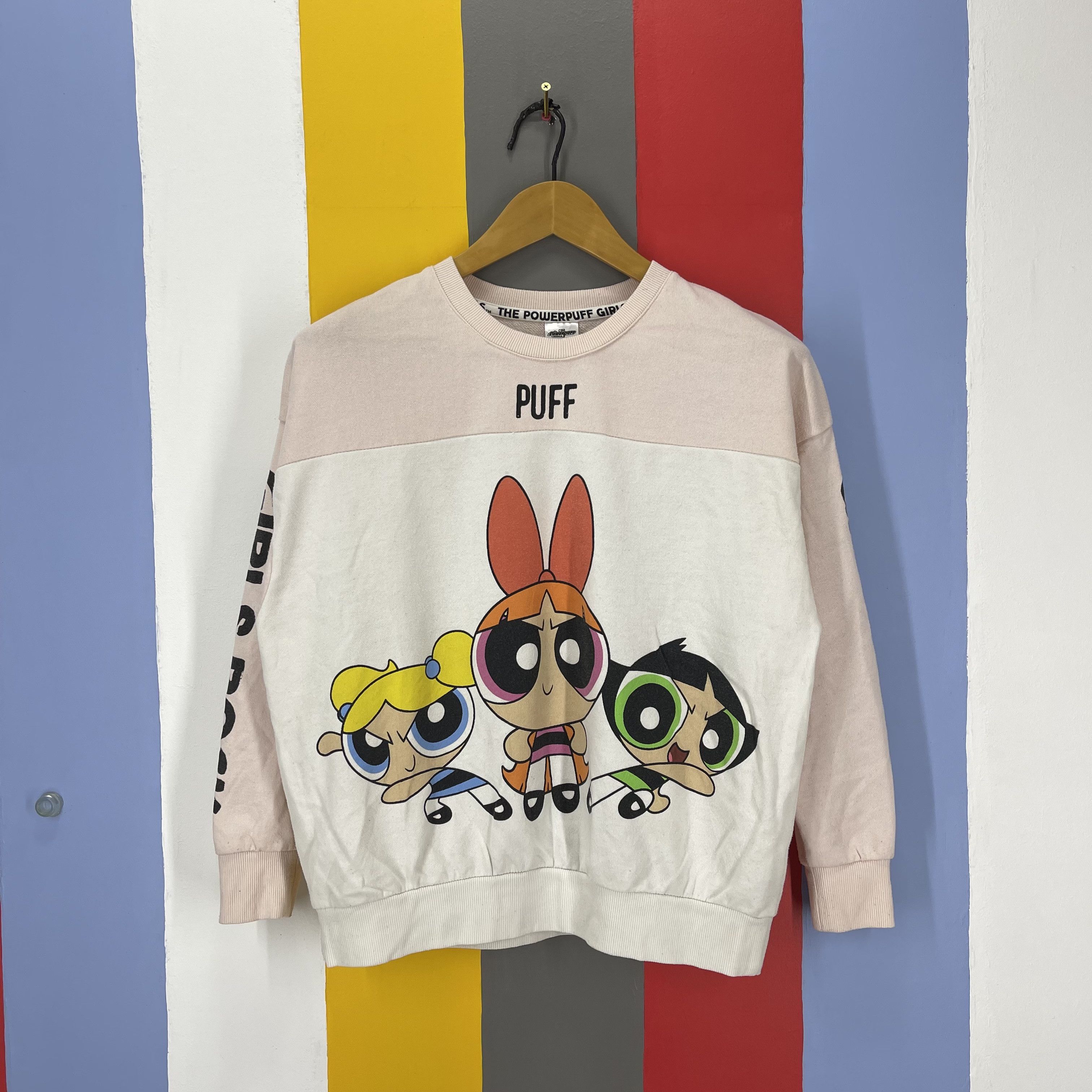 image of Cartoon Network Powerpuff Girls Girls Rock Crew Neck Sweatshirt 1250/ar in Pink White, Women's (Siz