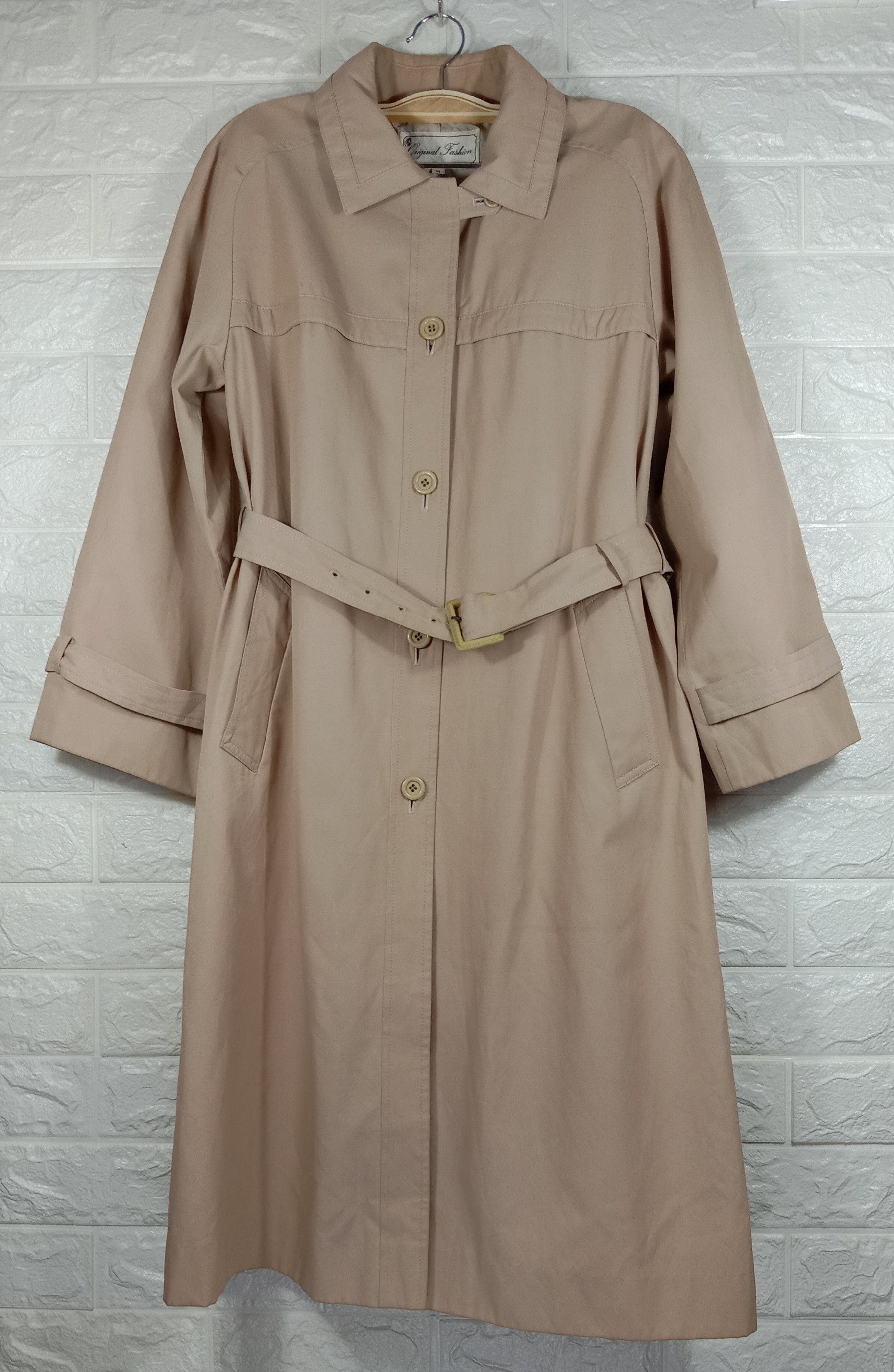 image of Vintage Original Fashion Brand Belt Trench Coat in Khaki Brown, Women's (Size Small)