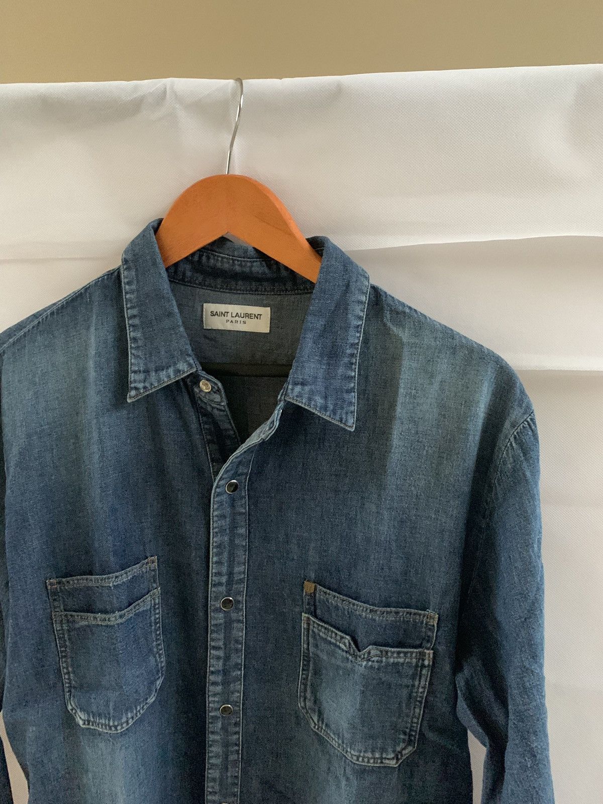 Saint Laurent Paris Denim Button Up in Medium Vintage Blue Size US S / EU 44-46 / 1 - 2 Thumbnail