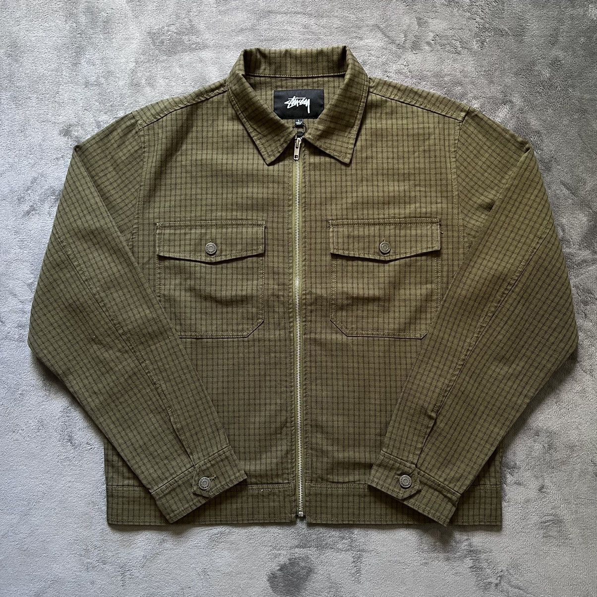 image of Stussy Check Garage Jacket - Olive, Men's (Size Large)