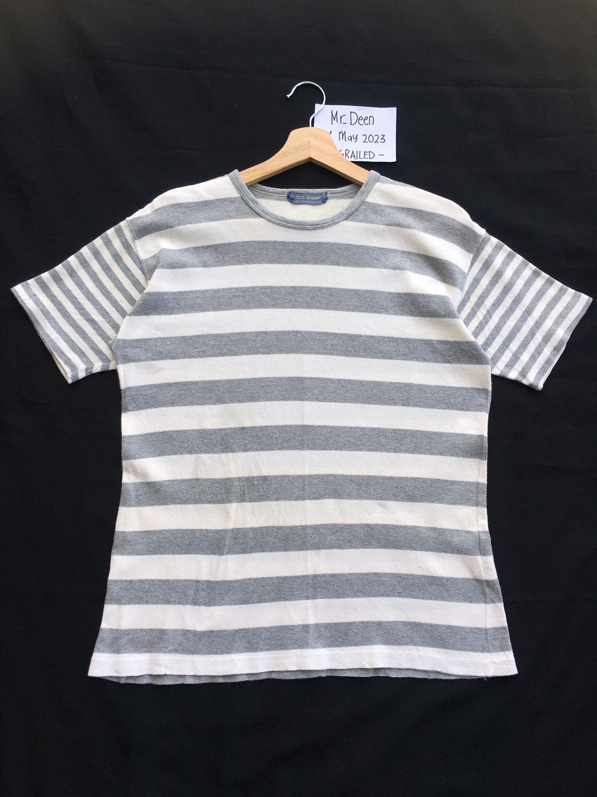 Issey Miyake Vintage Tete Homme by Issey Miyake Stripes Grey Tshirt Size US M / EU 48-50 / 2 - 1 Thumbnail