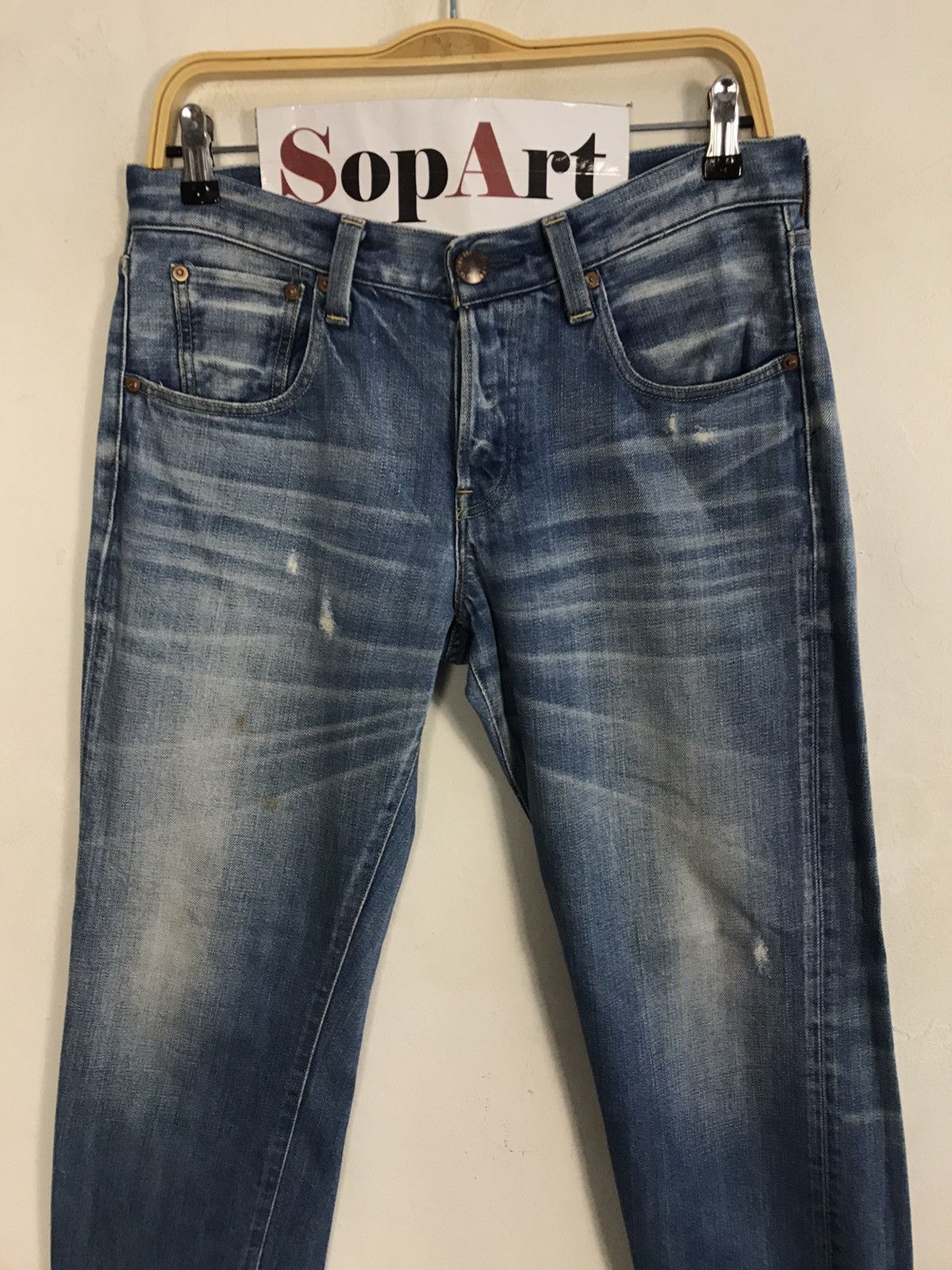 Japanese Brand Vintage Red Card Light Wash Bucket Back Denim Jeans Size US 32 / EU 48 - 3 Thumbnail