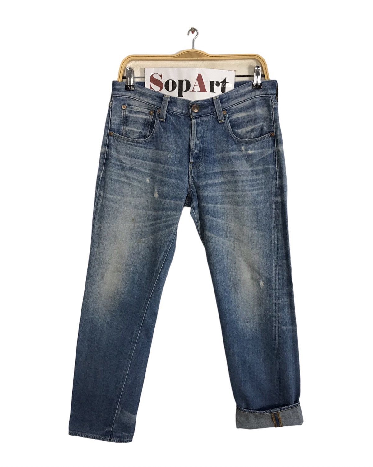 Japanese Brand Vintage Red Card Light Wash Bucket Back Denim Jeans Size US 32 / EU 48 - 1 Thumbnail
