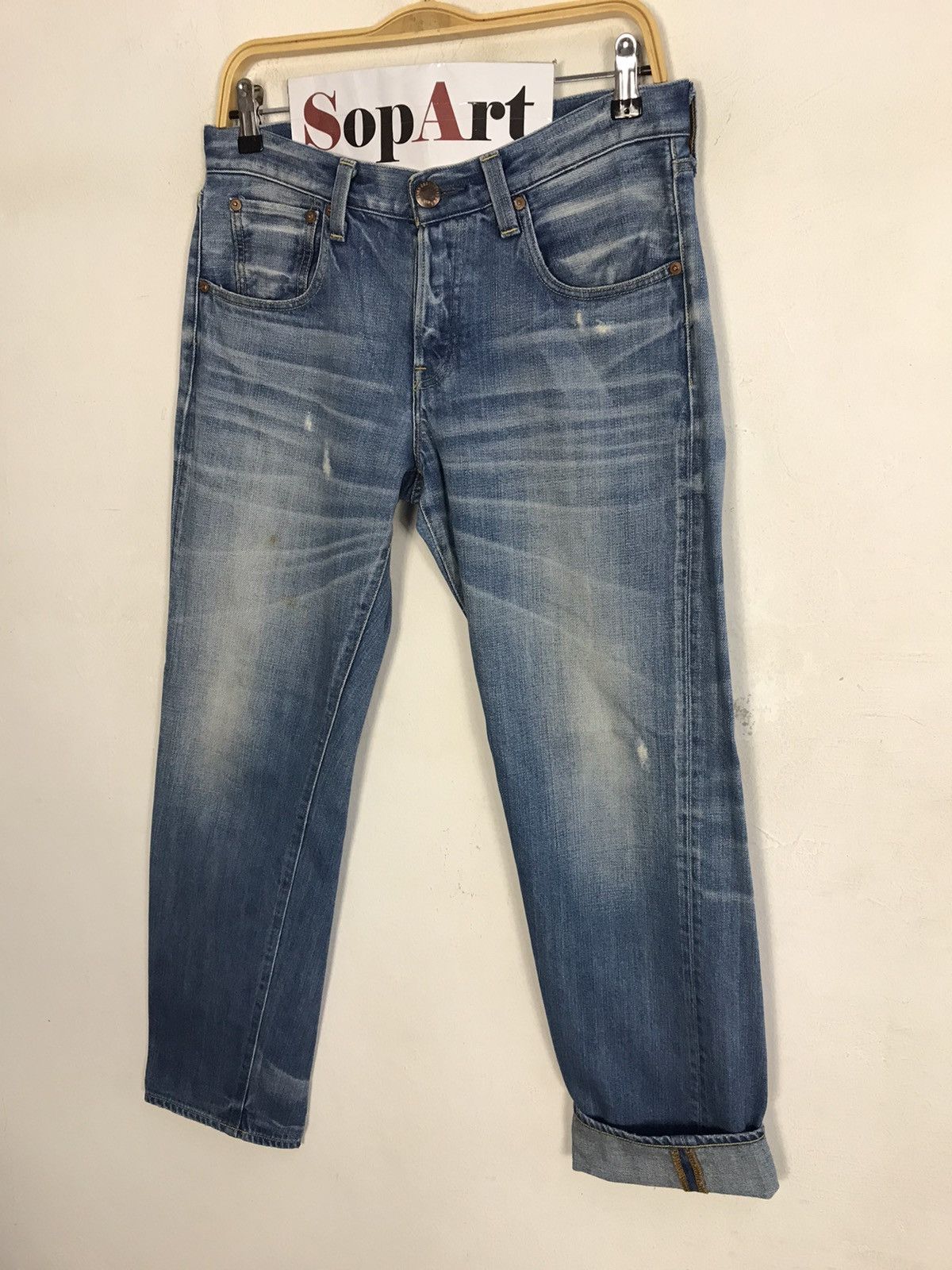 Japanese Brand Vintage Red Card Light Wash Bucket Back Denim Jeans Size US 32 / EU 48 - 4 Thumbnail