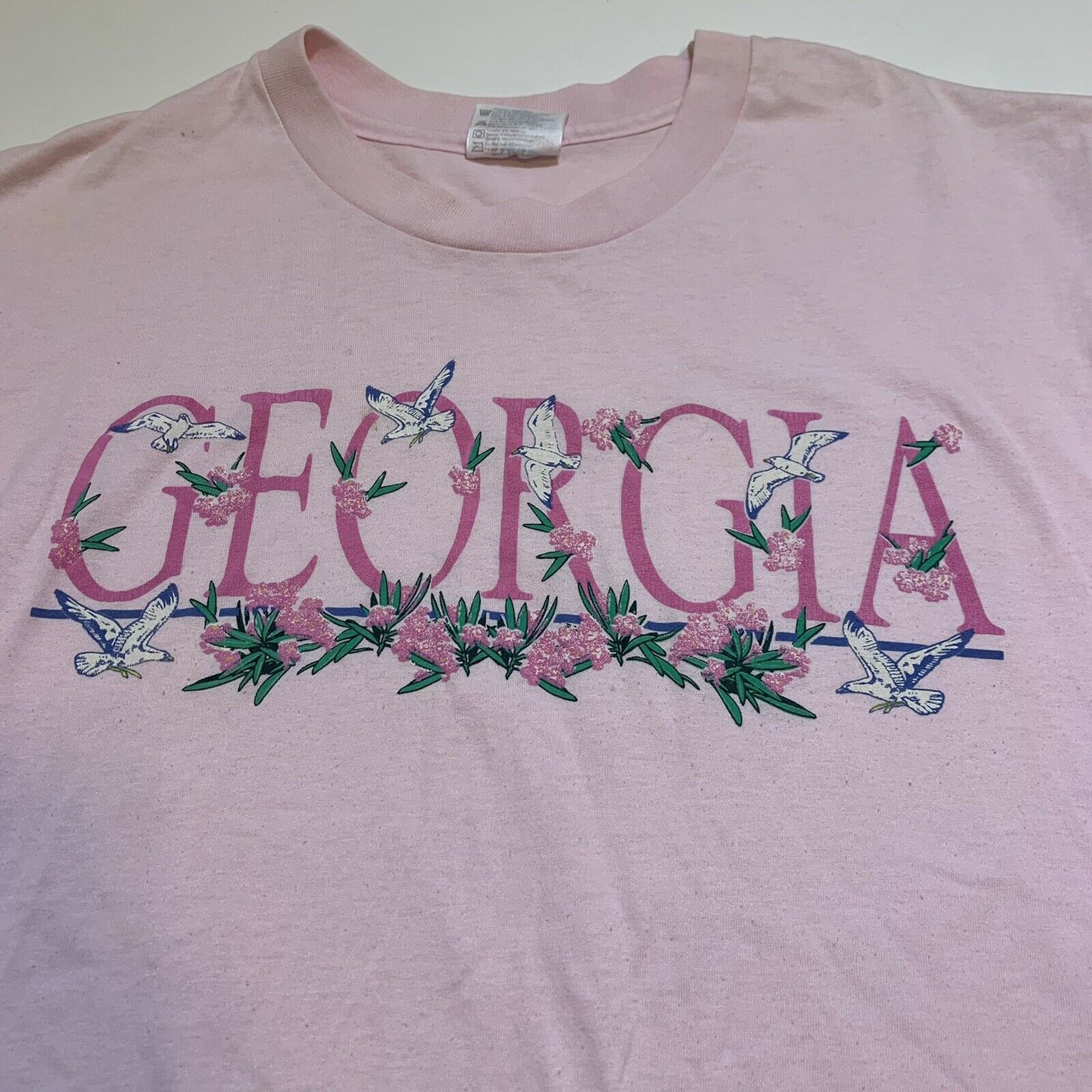 Vintage Vintage 90s Georgia Single Stitch 50/50 Pink T-Shirt Medium Size US M / EU 48-50 / 2 - 2 Thumbnail