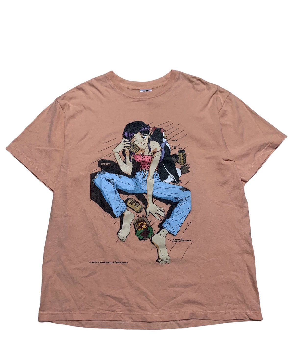 image of Anima Binding Offer Evangelion Misato Anime Bootleg Shirt in Salmon, Men's (Size 2XL)