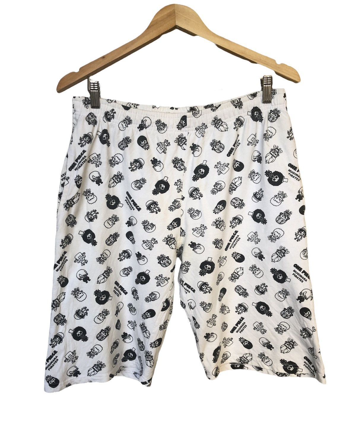 image of Anima x One Piece Vintage One Piece Full Print Summer Short Pants Like Bape in White (Size 32)