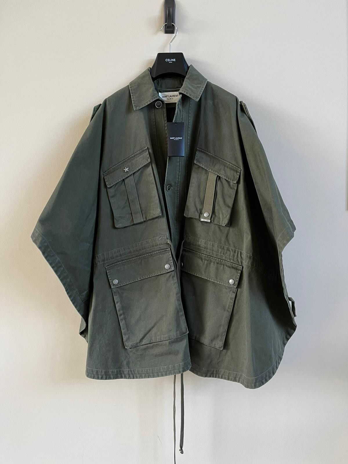 image of Saint Laurent Paris Parka Heavy Jacket With Front Pockets In Military Khaki, Men's (Size XL)