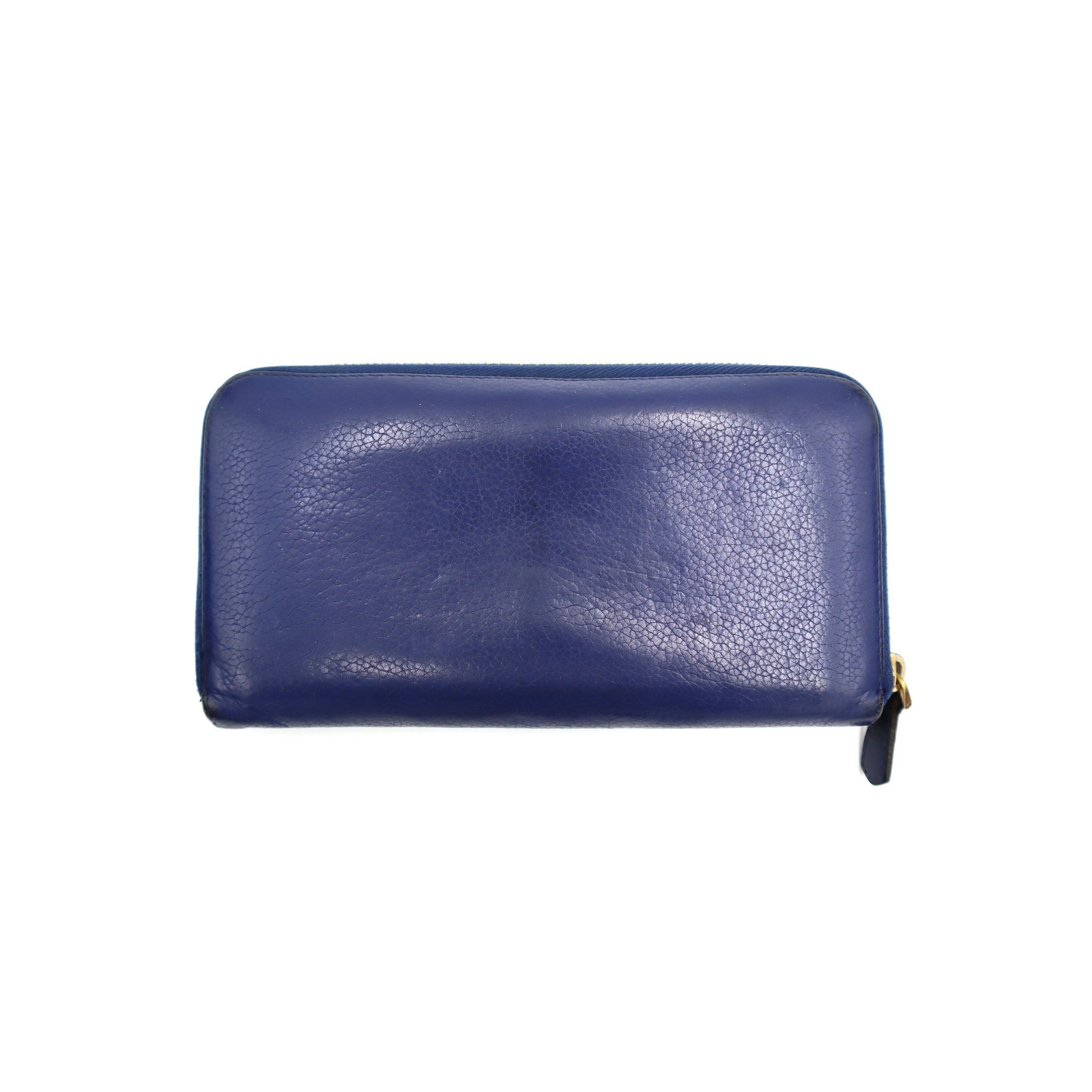Prada Leather Round Zipper Long Wallet Blue