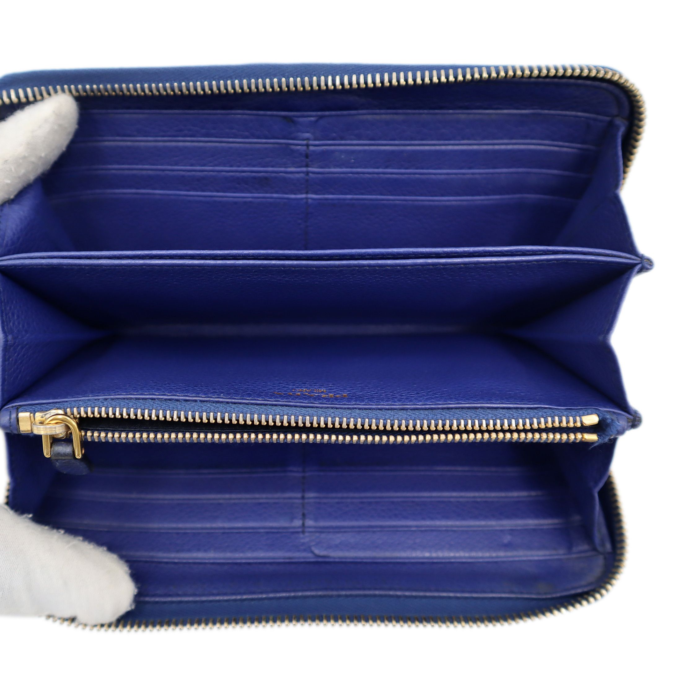Prada Leather Round Zipper Long Wallet Blue