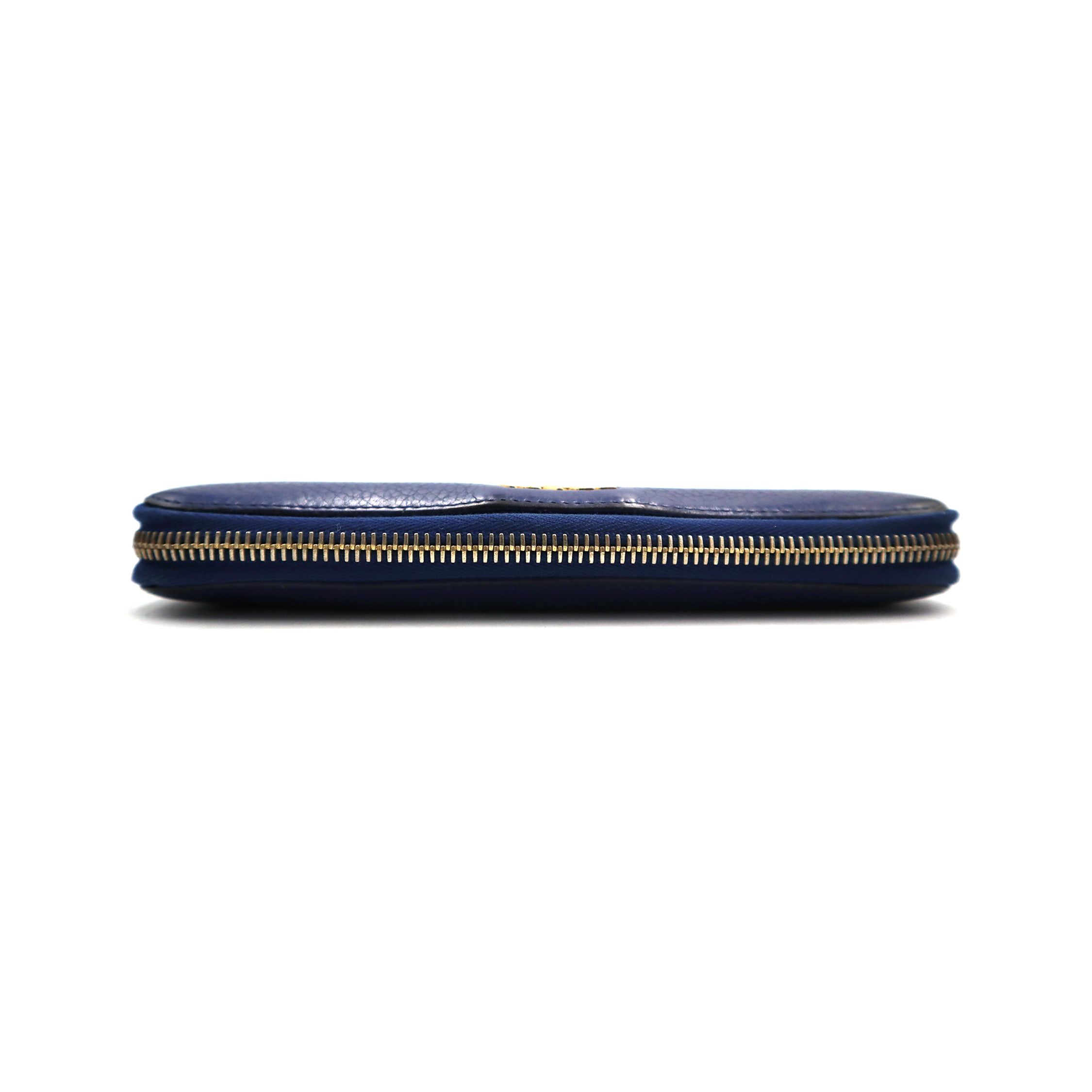 Prada Leather Round Zipper Long Wallet Blue