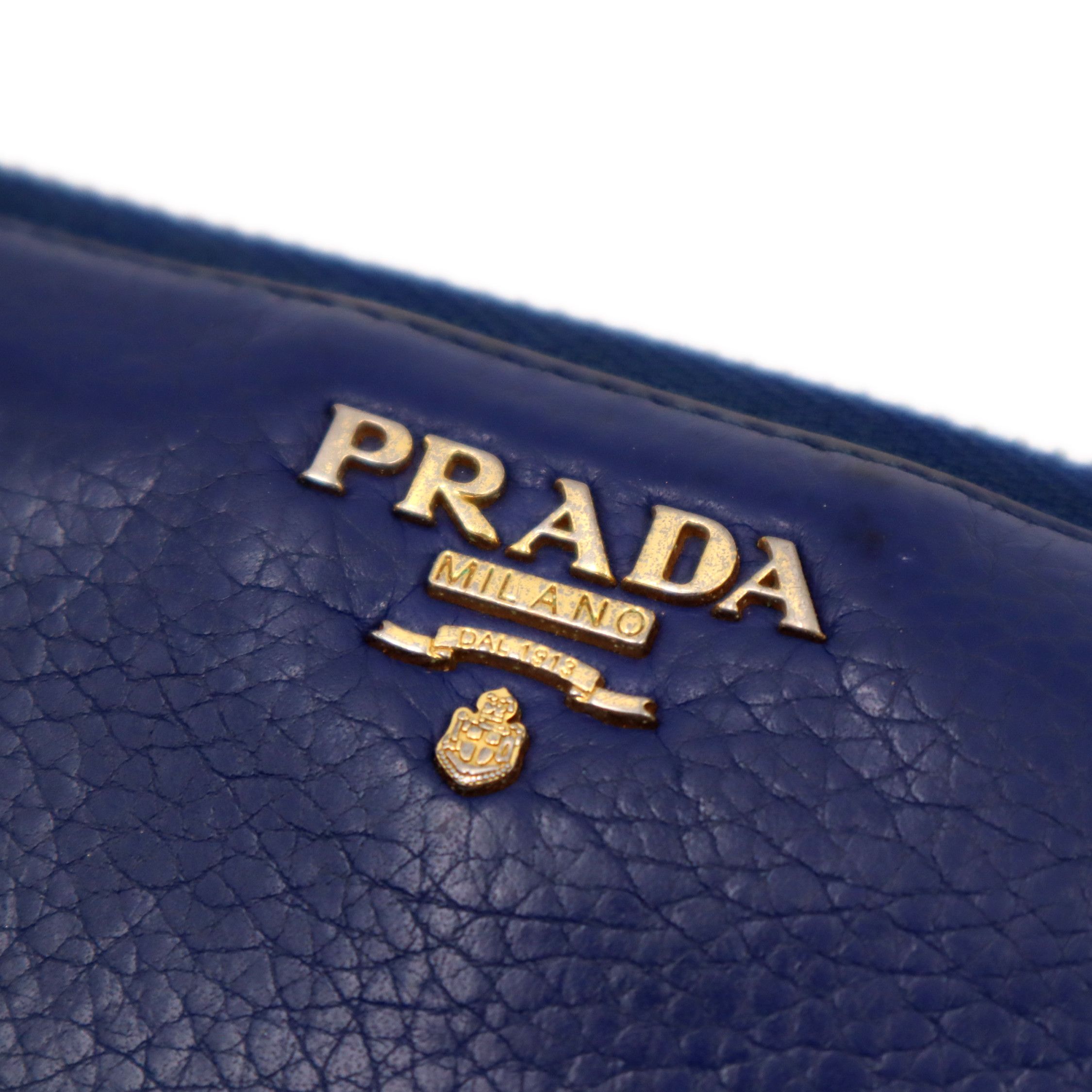Prada Leather Round Zipper Long Wallet Blue