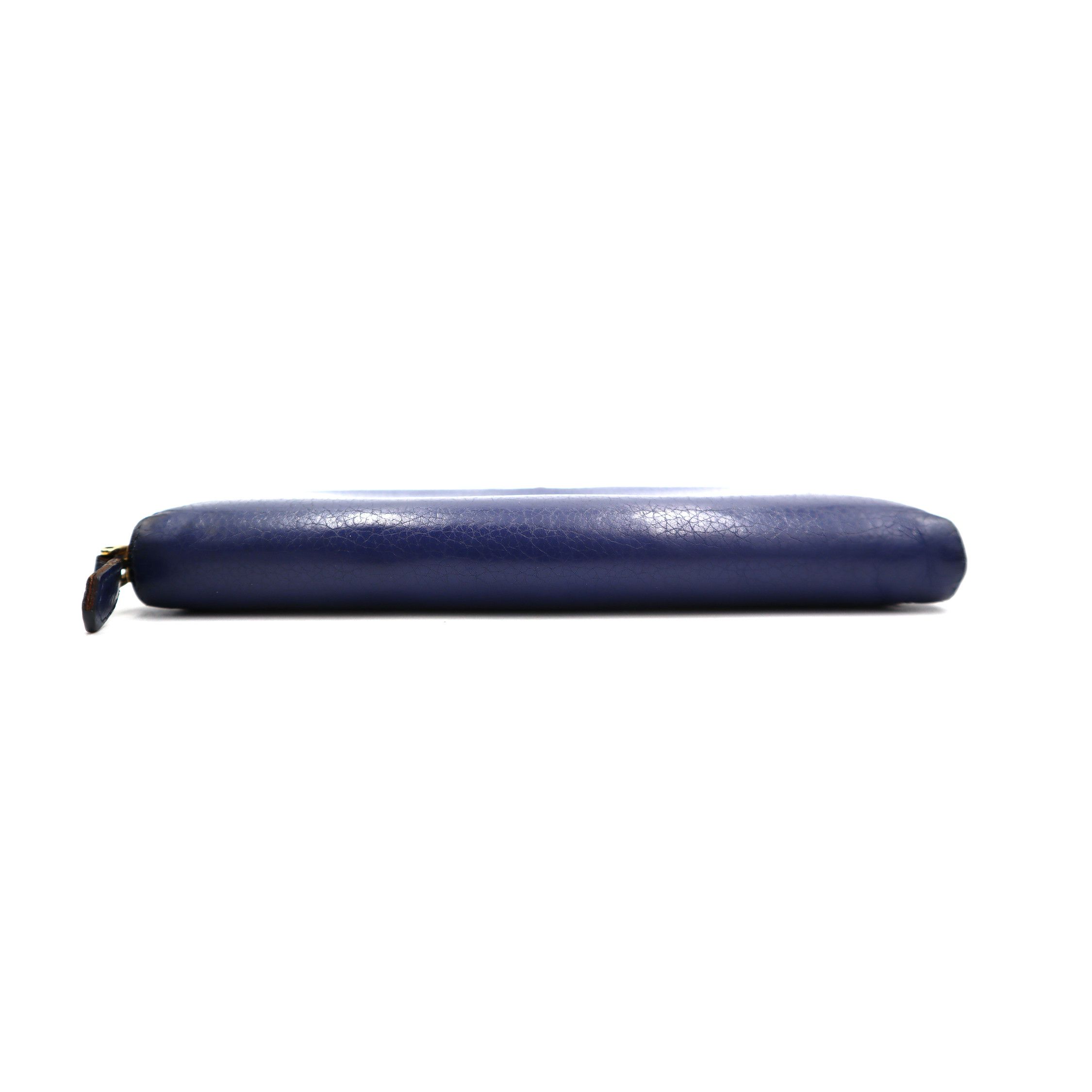 Prada Leather Round Zipper Long Wallet Blue
