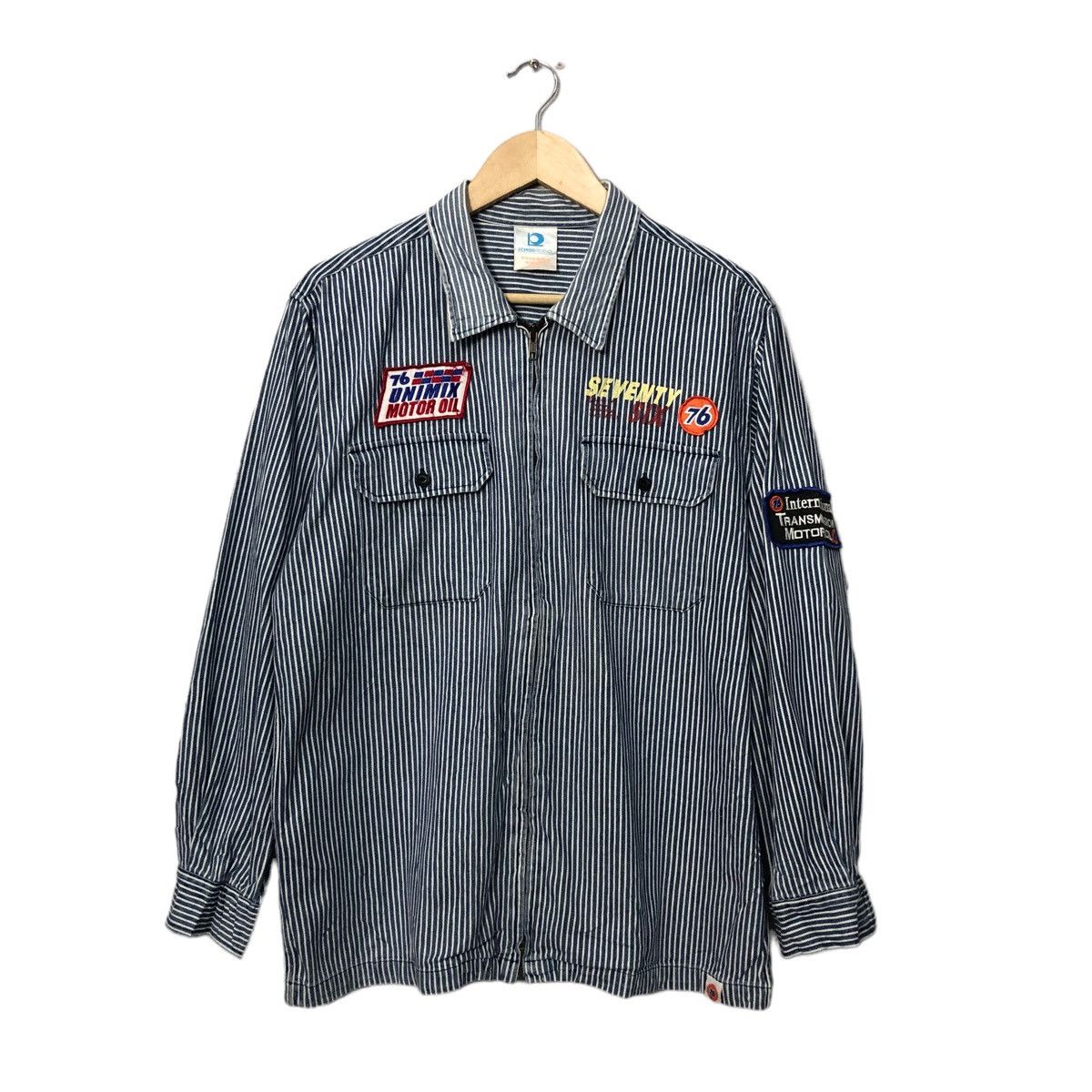 image of Racing x Sports Specialties Vintage 76 Lubricants Spell Out Big Logo Zipper Ups Jacket in Blue/Whit