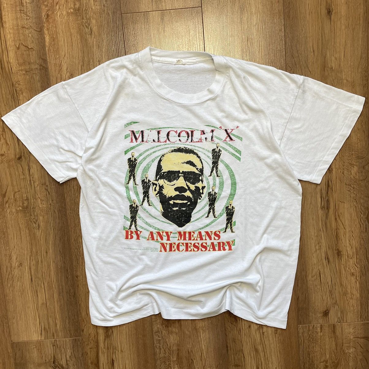 image of Vintage Malcolm X By Any Means Necessary 90's Grail in White, Men's (Size XL)