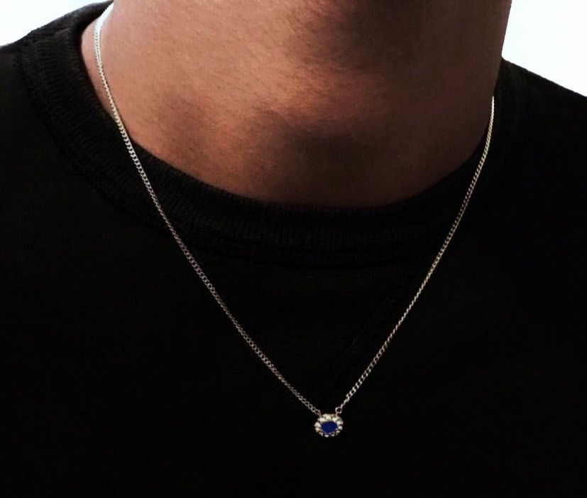 image of Givenchy Amethyst Charm Silver Chain Necklace in Blue, Men's