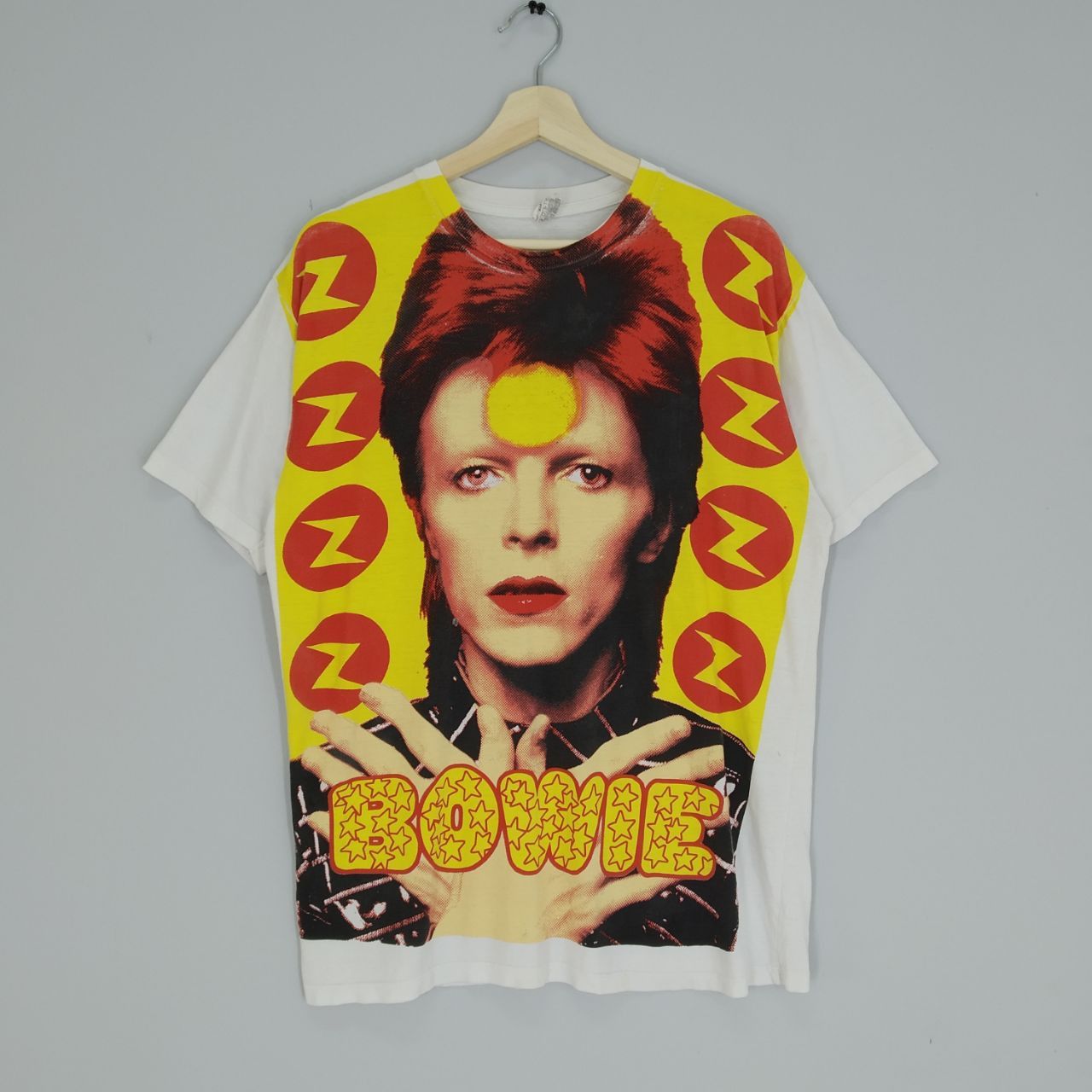 image of Band Tees x Tour Tee Vintage Y2K David Bowie Fifth Column Punk Rock Promo Tshirt in White/Yellow (S