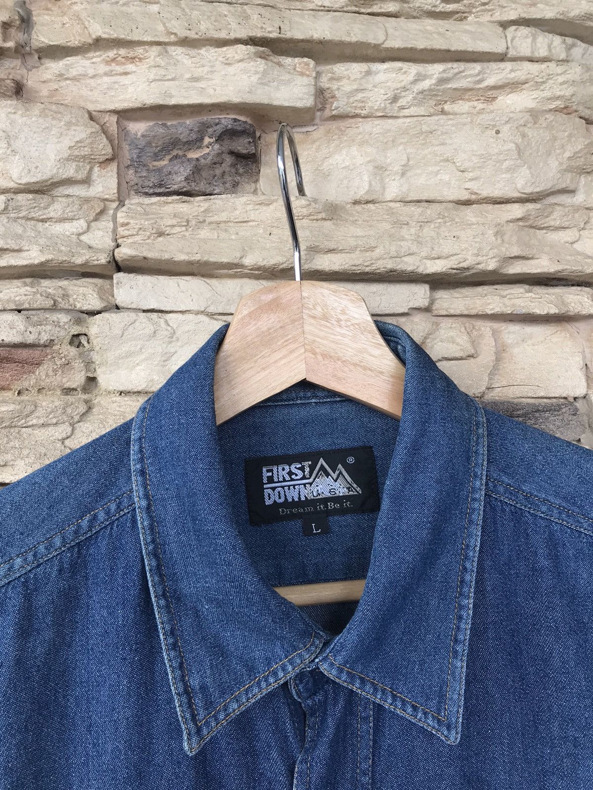 Vintage Vintage First Down Denim Button Up Short Shirts Size US L / EU 52-54 / 3 - 2 Thumbnail