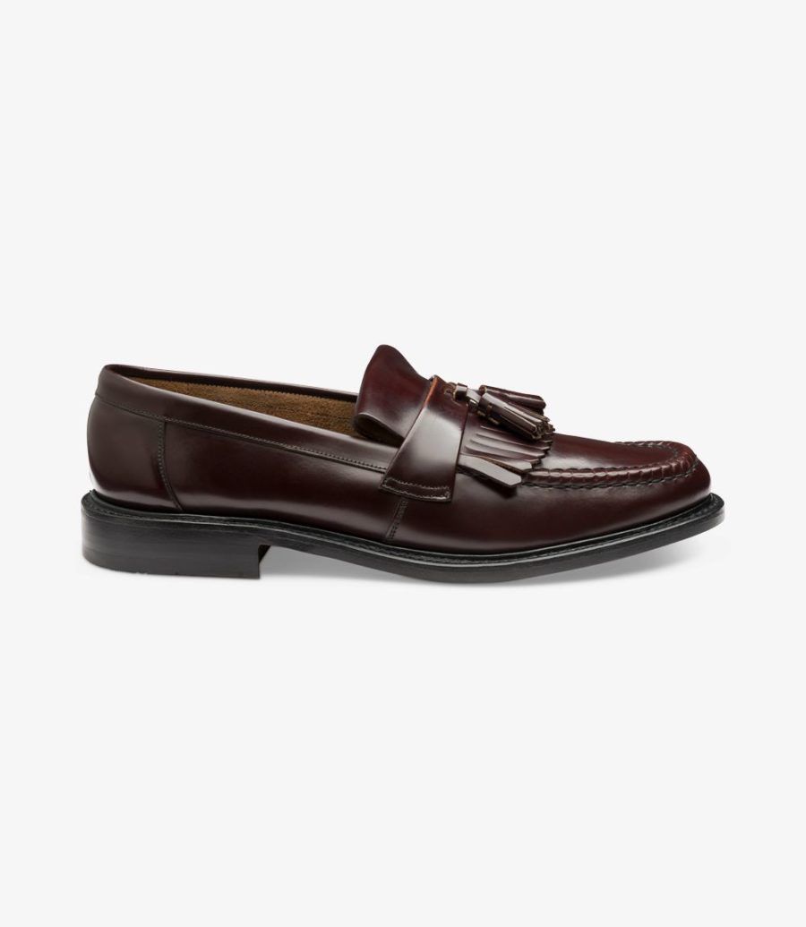 Loake BURGUNDY BOX CALFSKIN LEATHER KILT TASSEL LOAFERS Size US 11 / EU 44 - 4 Thumbnail