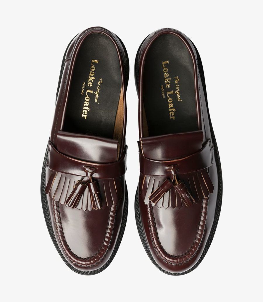 Loake BURGUNDY BOX CALFSKIN LEATHER KILT TASSEL LOAFERS Size US 11 / EU 44 - 5 Thumbnail