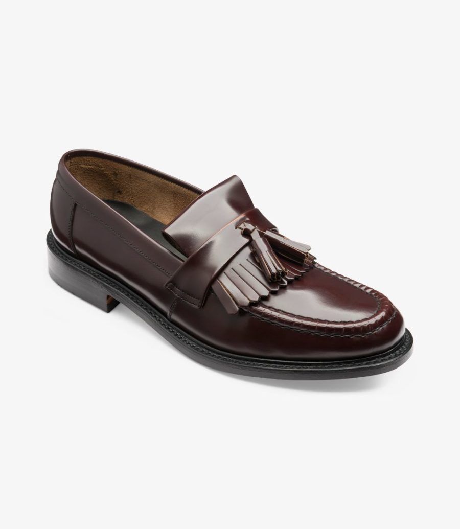 Loake BURGUNDY BOX CALFSKIN LEATHER KILT TASSEL LOAFERS Size US 11 / EU 44 - 3 Thumbnail