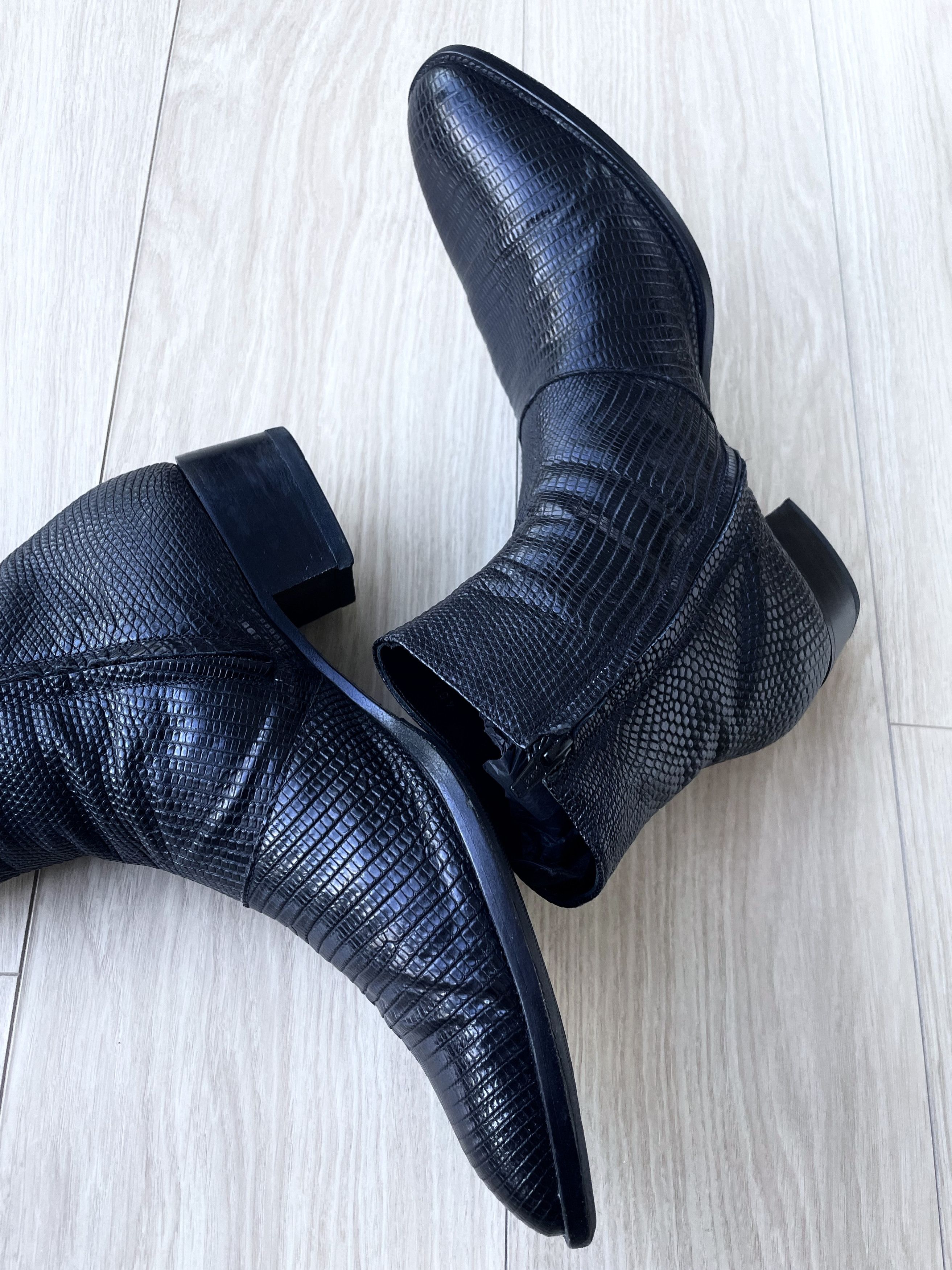 Hedi Slimane × Saint Laurent Paris FINAL DROP SS15 LIZARD SKIN WYATT PSYCH ROCK LEATHER BOOTS Size US 12.5 / EU 45-46 - 12 Thumbnail