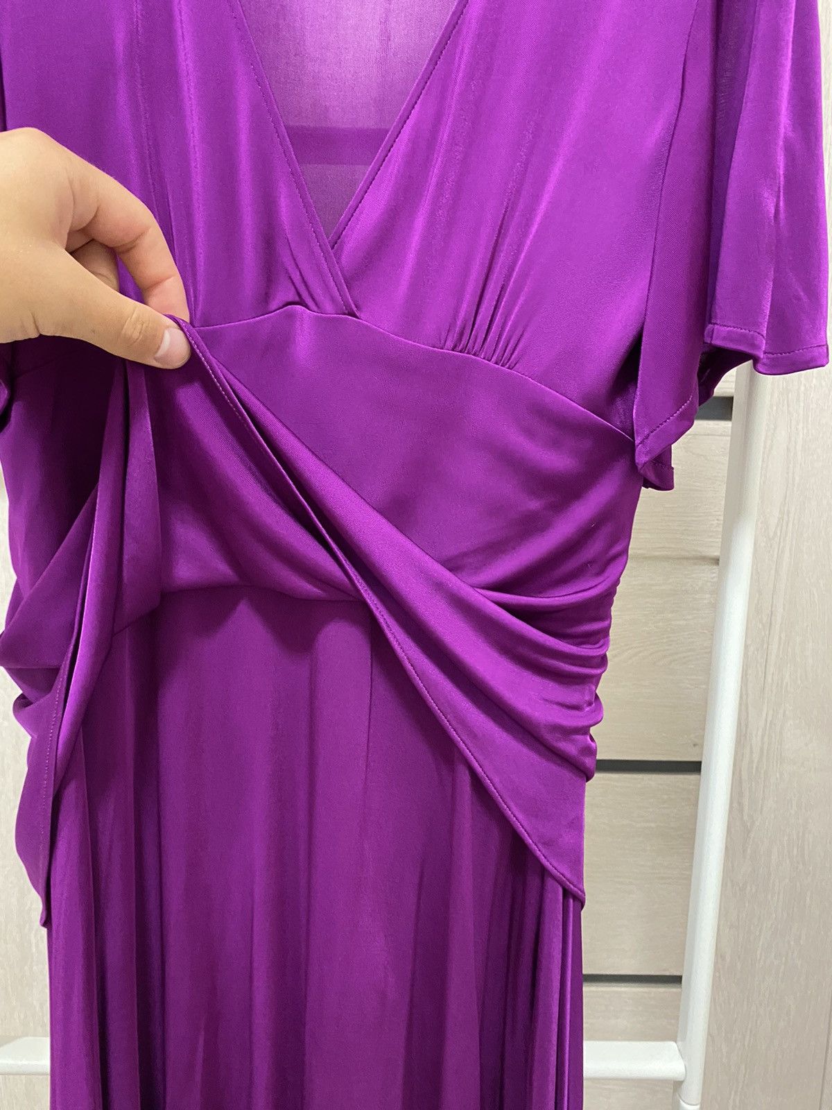 Gucci × Vintage Gucci Made in Italy V-Neck Short Sleeve Viscosa Purple Dress Size US M / EU 48-50 / 2 - 7 Thumbnail