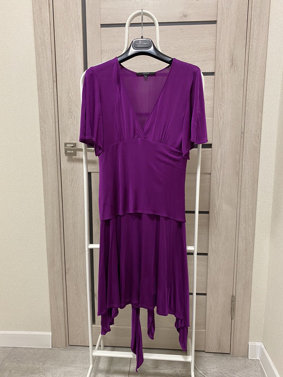 Gucci × Vintage Gucci Made in Italy V-Neck Short Sleeve Viscosa Purple Dress Size US M / EU 48-50 / 2 - 1 Thumbnail