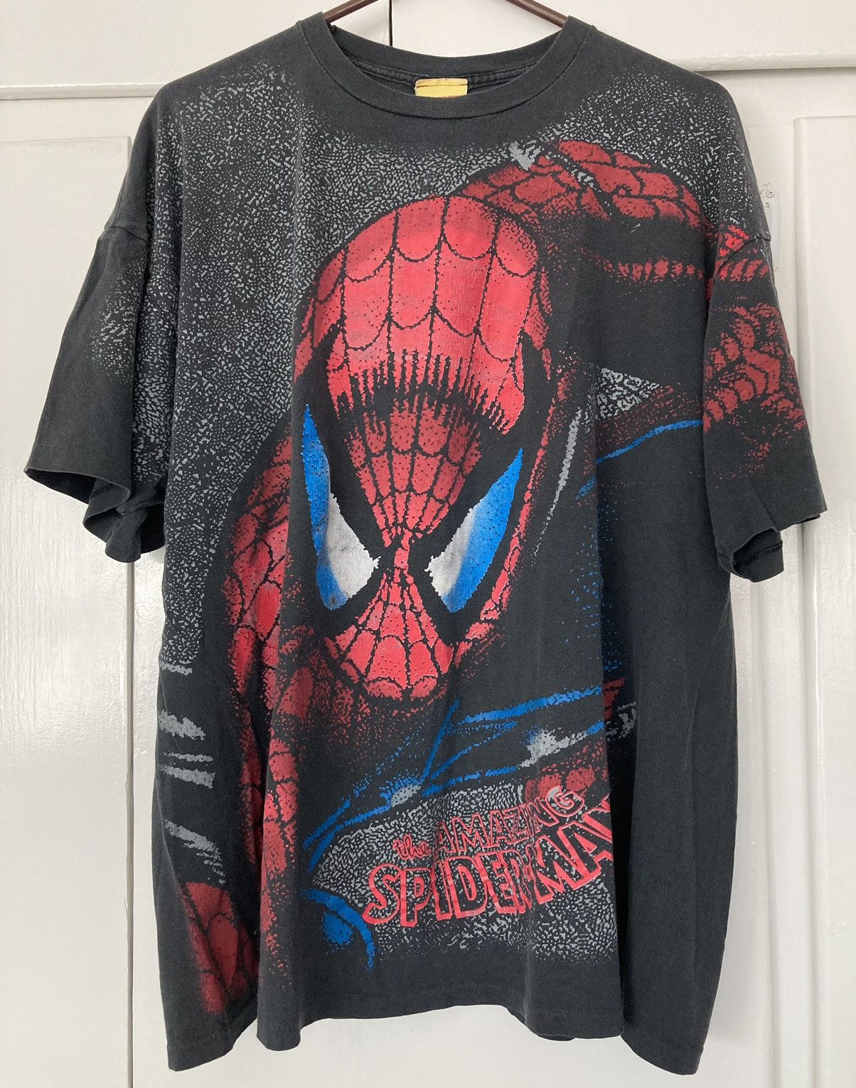 image of Amazing Spider-Man 1994 Shirt Marvel Comics Vintage 90's Aop in Black, Men's (Size XL)