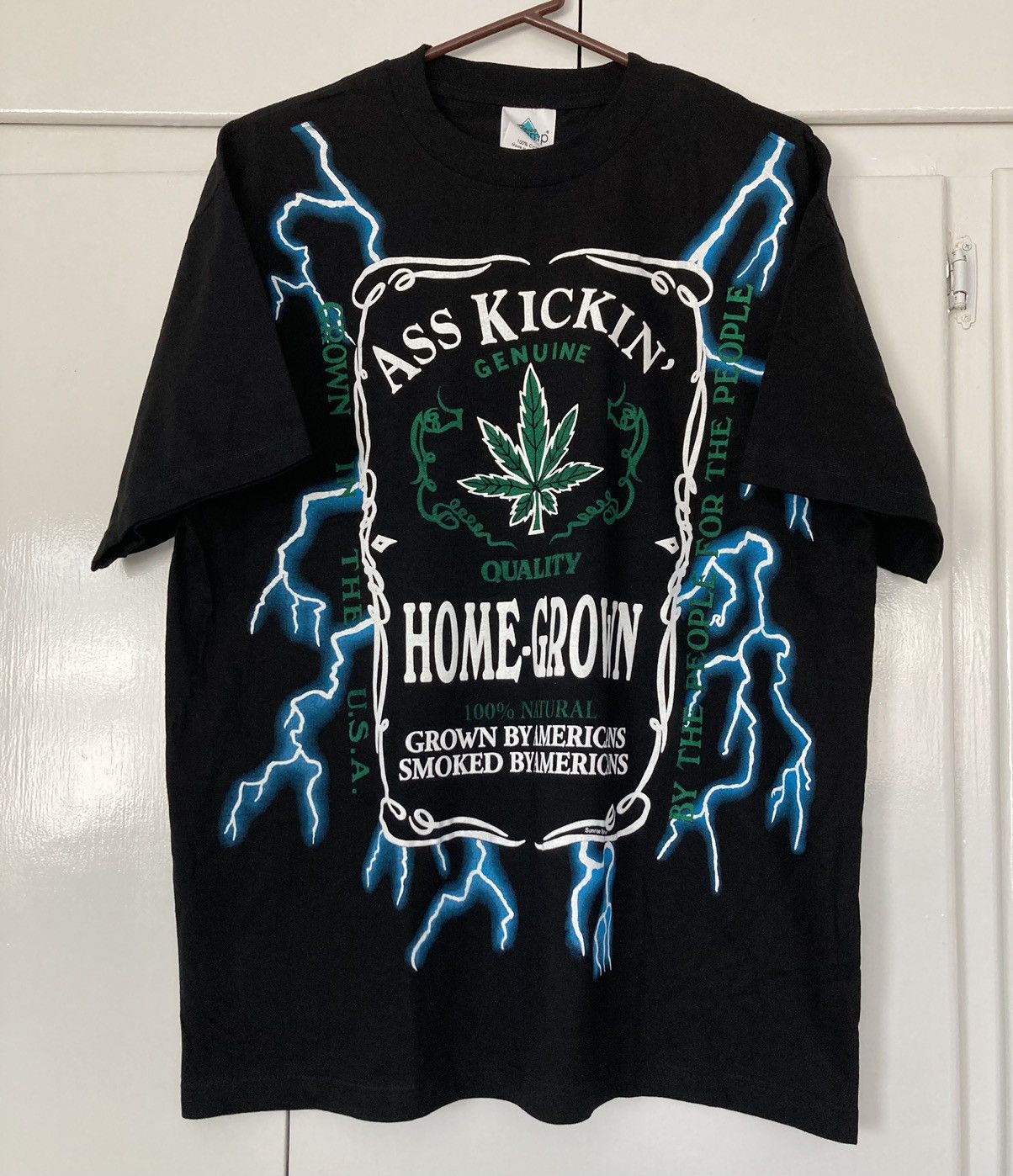 image of Sunrise x Thunder Sports American Usa Thunder Marijuana Weed Shirt Vintage 90's Aop in Black (Size 