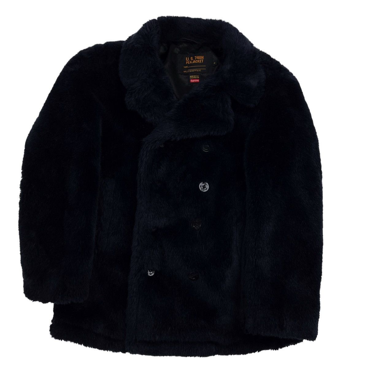 Schott × Supreme Supreme x Schott FW17 Navy Faux Fur Peacoat