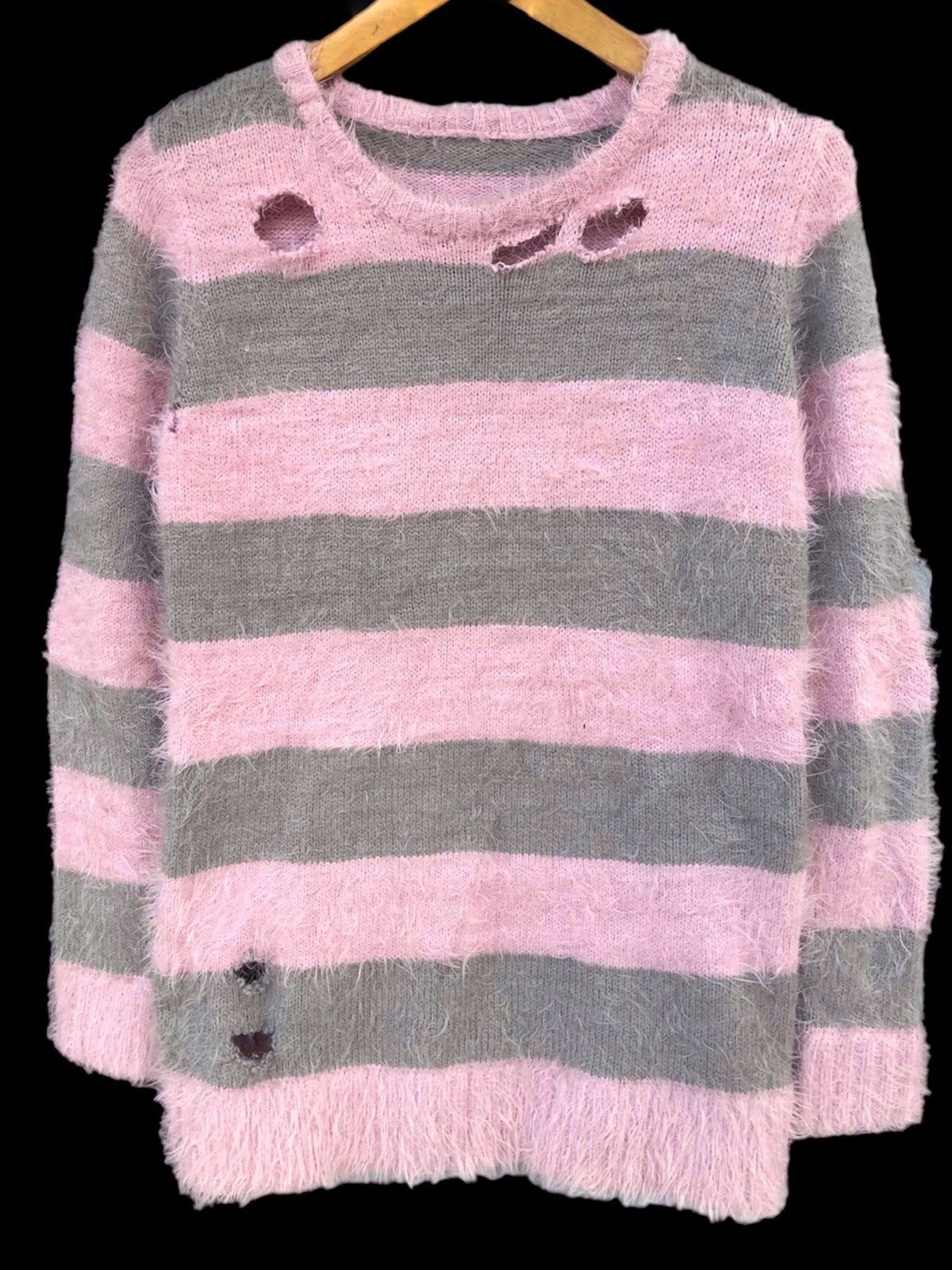 Japanese Brand IEDIT Distressed Mohair Stripe knitted Grunge