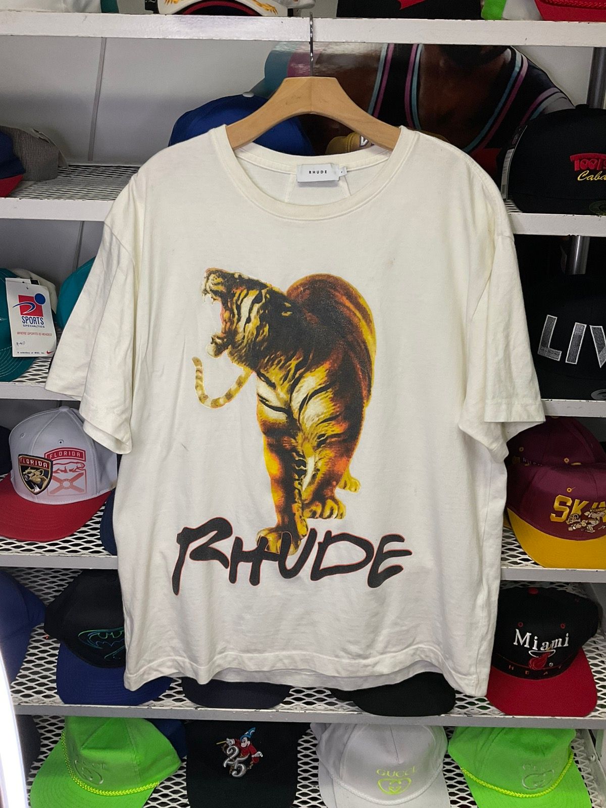 Pre-owned Rhude Tiger King T Shirt Size Large In White