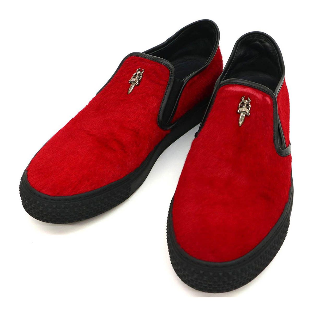 image of Chrome Hearts Harako Leather Slip-Ons Shoes in Red, Men's (Size 8)