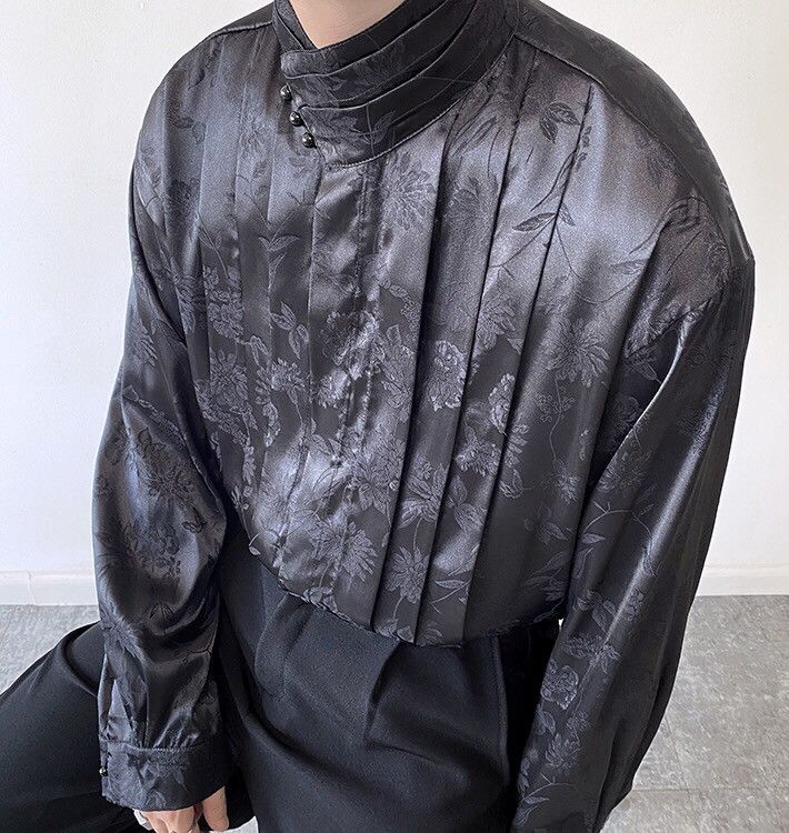 Japanese Brand × Vintage Korean fashion floral pleated button up shirt Size US L / EU 52-54 / 3 - 4 Thumbnail