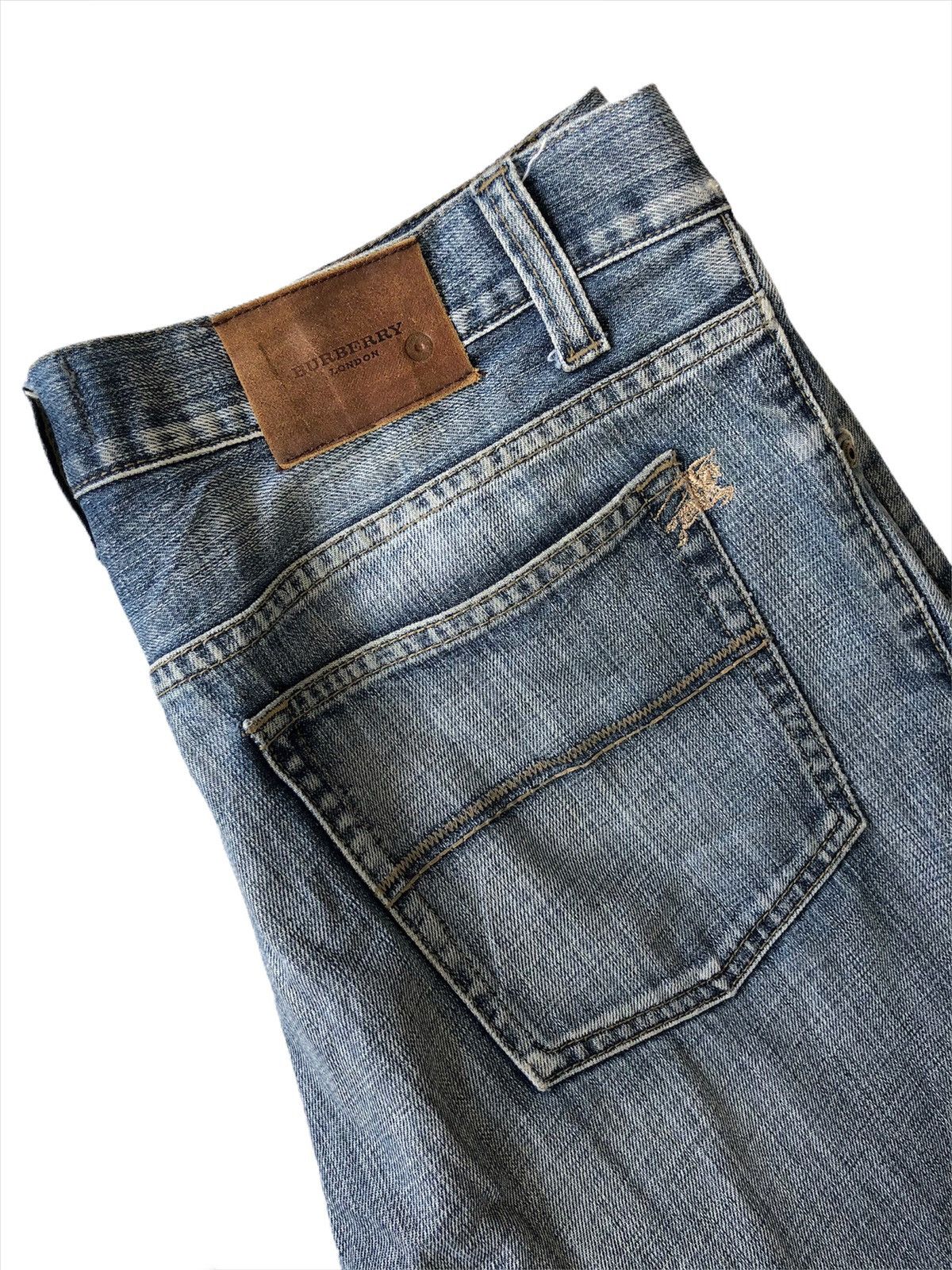 image of Burberry London Leather Patch O/s Denim in Denim Blue, Men's (Size 36)