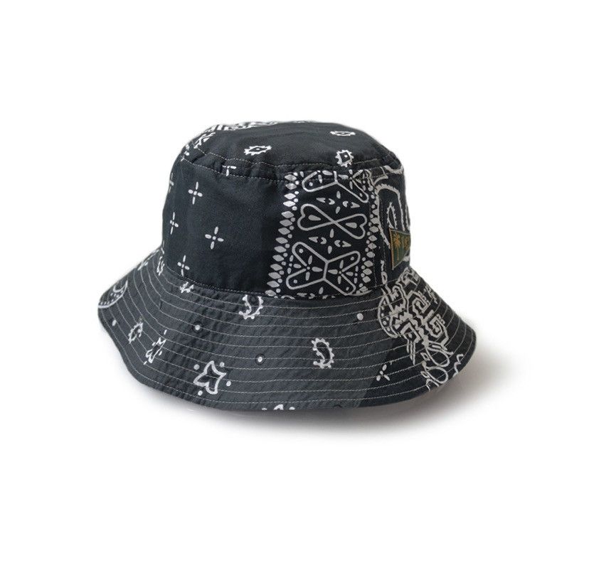 image of Kapital Bandana Patchwork Pt Bucket Hat (Long Brim) in Black, Men's