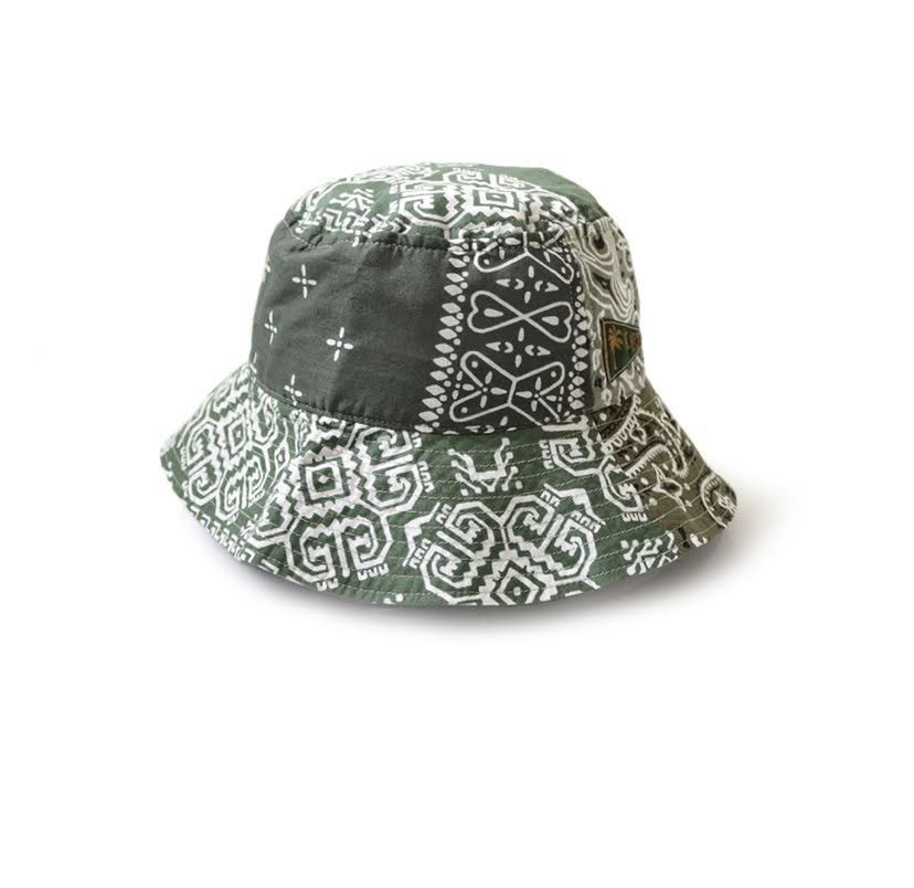 image of Kapital Bandana Patchwork Pt Bucket Hat (Long Brim) in Olive, Men's