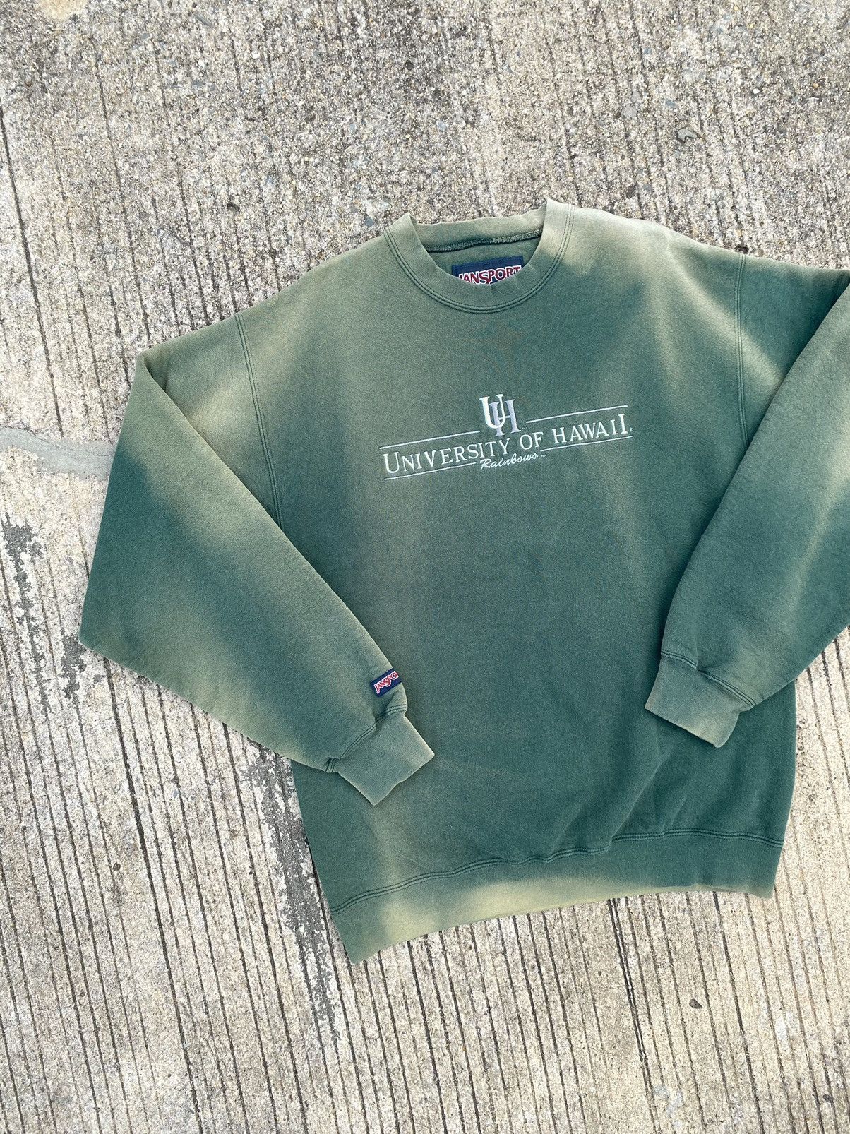 Russell Athletic × Vintage Faded “UH” JANSPORT Sweatshirt Green 🤢 Size US M / EU 48-50 / 2 - 7 Thumbnail