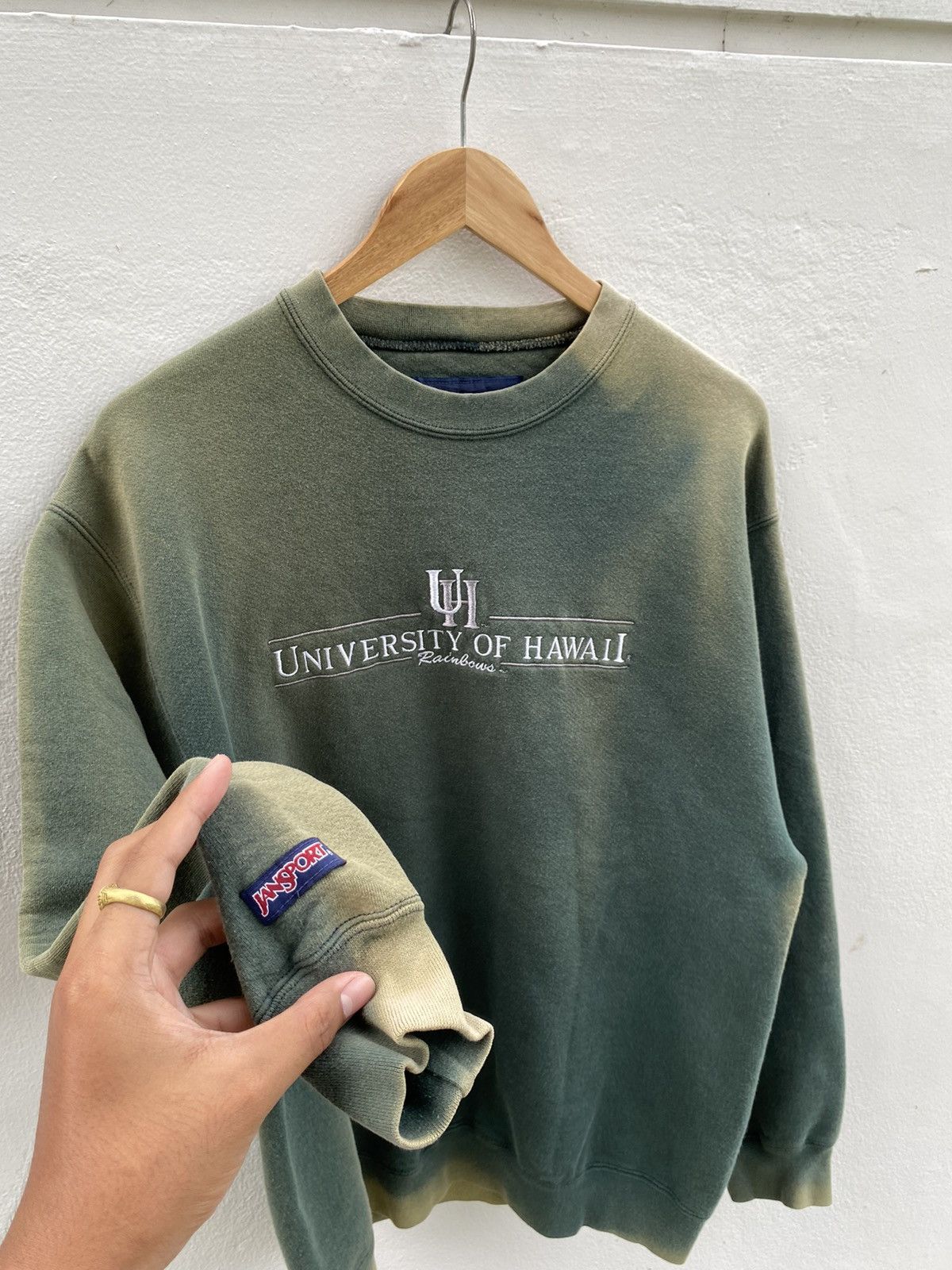 Russell Athletic × Vintage Faded “UH” JANSPORT Sweatshirt Green 🤢 Size US M / EU 48-50 / 2 - 2 Thumbnail