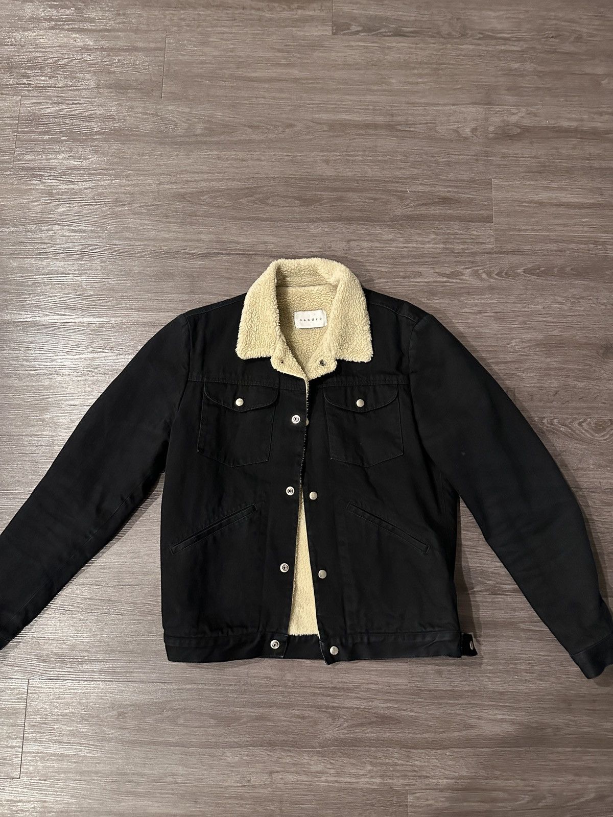 Pre-owned Sandro Sherpa Jacket In Black