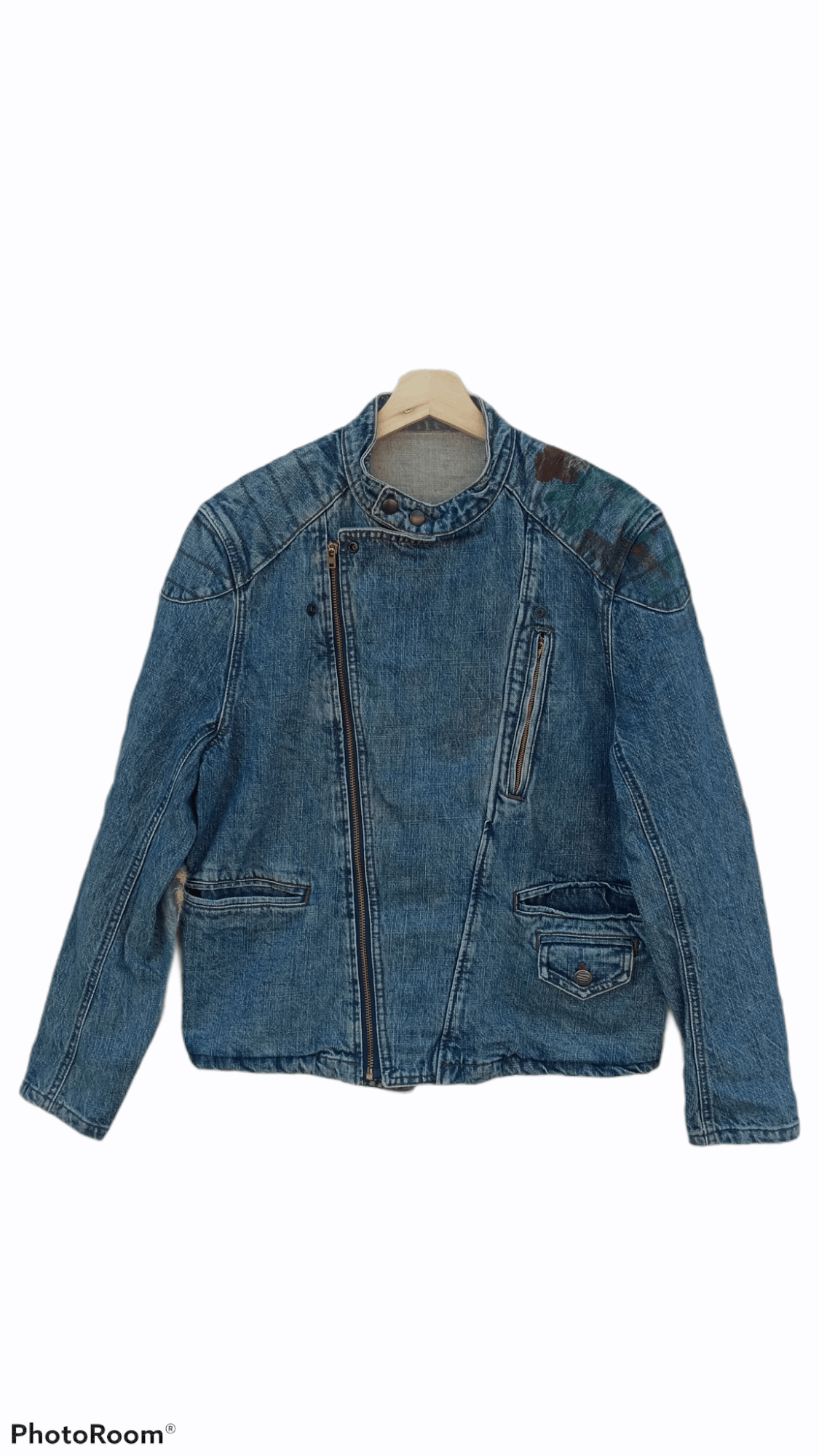 🔥🔥PPFM Patchwork Distressed Denim Rider Jacket
