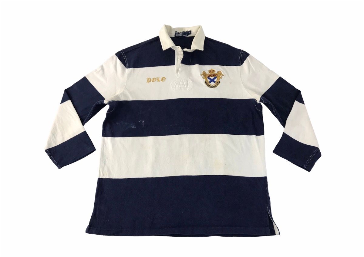 Pre-owned Polo Ralph Lauren X Vintage Polo Ralph Laurent Logo Rugby Tee Colour Block In White/black